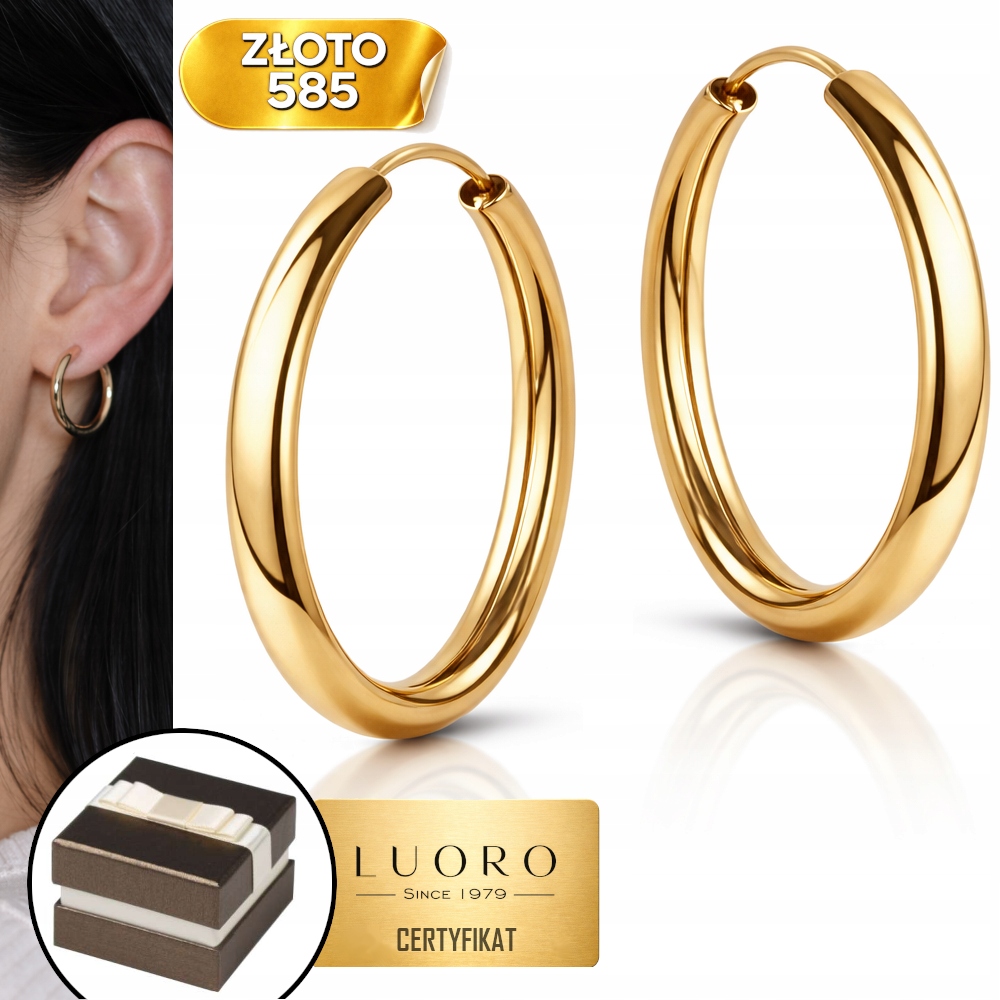 Náušnice Zlaté 585 14K Kolečka Na Kreolu 23 MM Elegantní Klasické