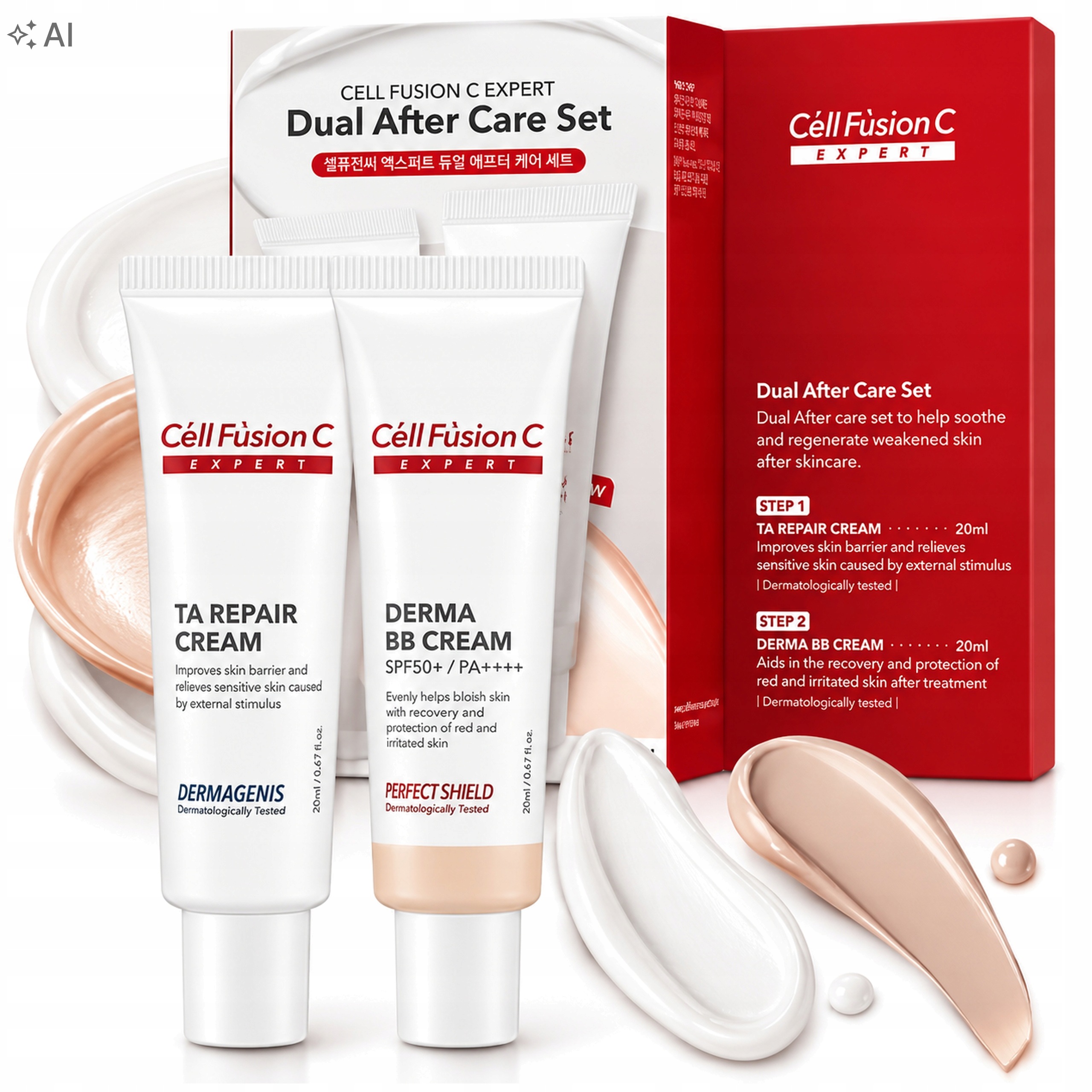 Zestaw Cell Fusion C Dual After Care Repair Cream Derma Bb SPF50 2x20 ml