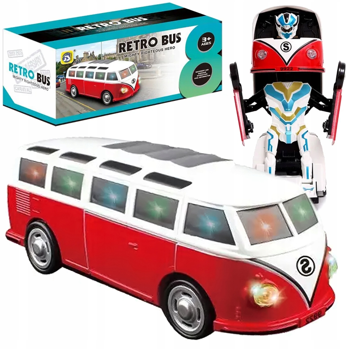 

Autobus Autko 2w1 Auto-robot Światła Dźwięk Led