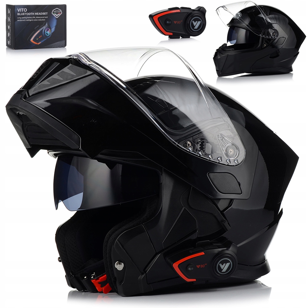 Motocyklová Prilba S Čiernym Leskom Flip Up 22.06 Clona Interkom