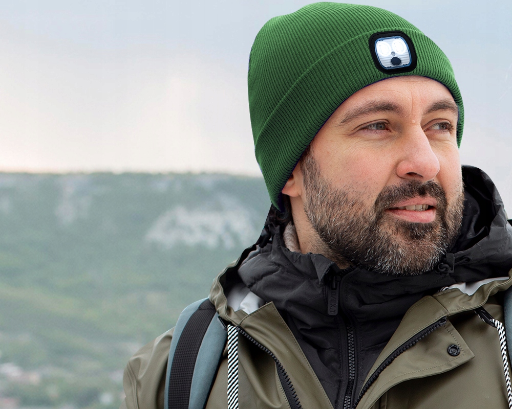 Czapka DLA MĘŻA CHŁOPAKA Z ODBLASKIEM ŚWIATEŁKIEM LED+RĘKAWICZKI DOTYKOWE Materiał dominujący akryl