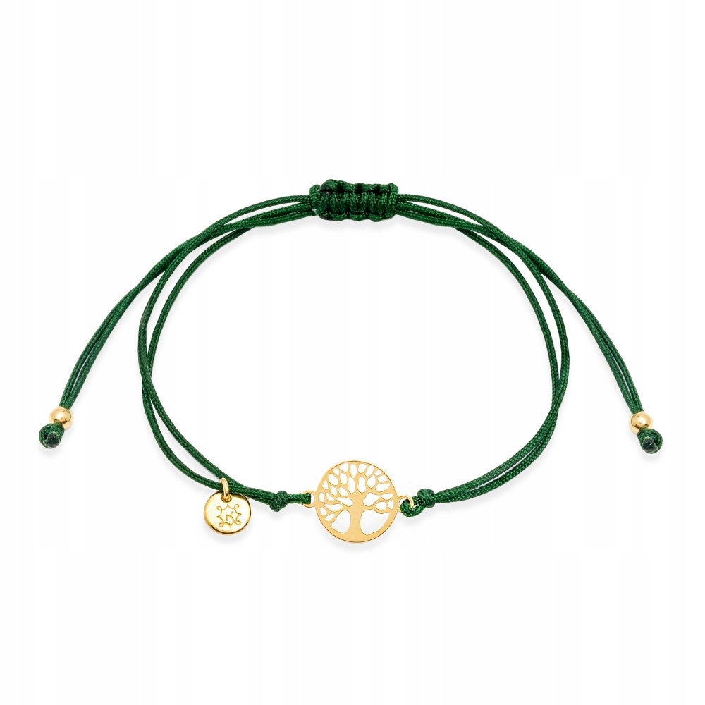 Bransoletka sznurkowa zielona pozłacana Ania Kruk złote drzewo srebro 925