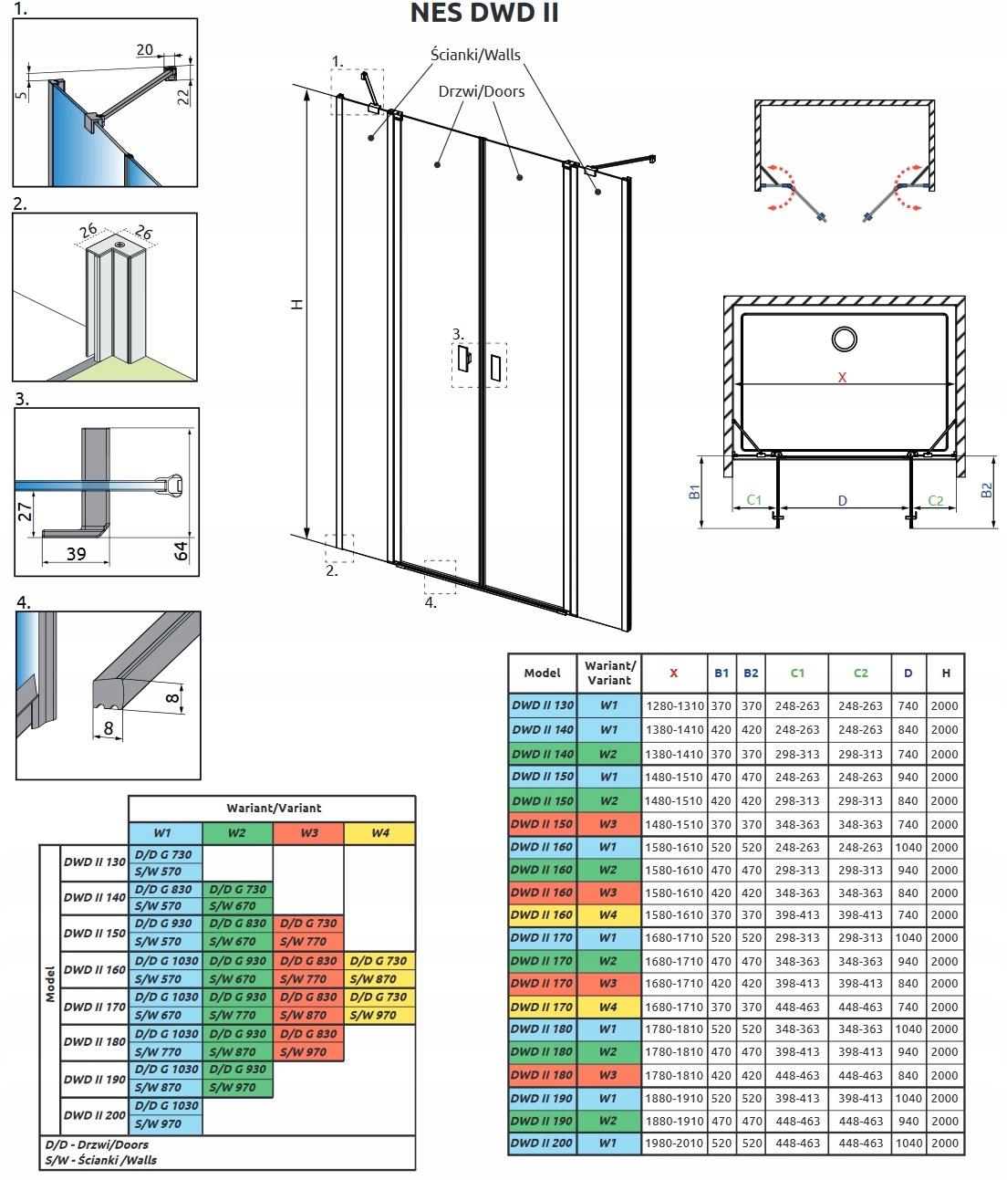 Drzwi prysznicowe Nes DWD II BLACK 140x200 W1 RADAWAY Rodzaj drzwi do wnęki