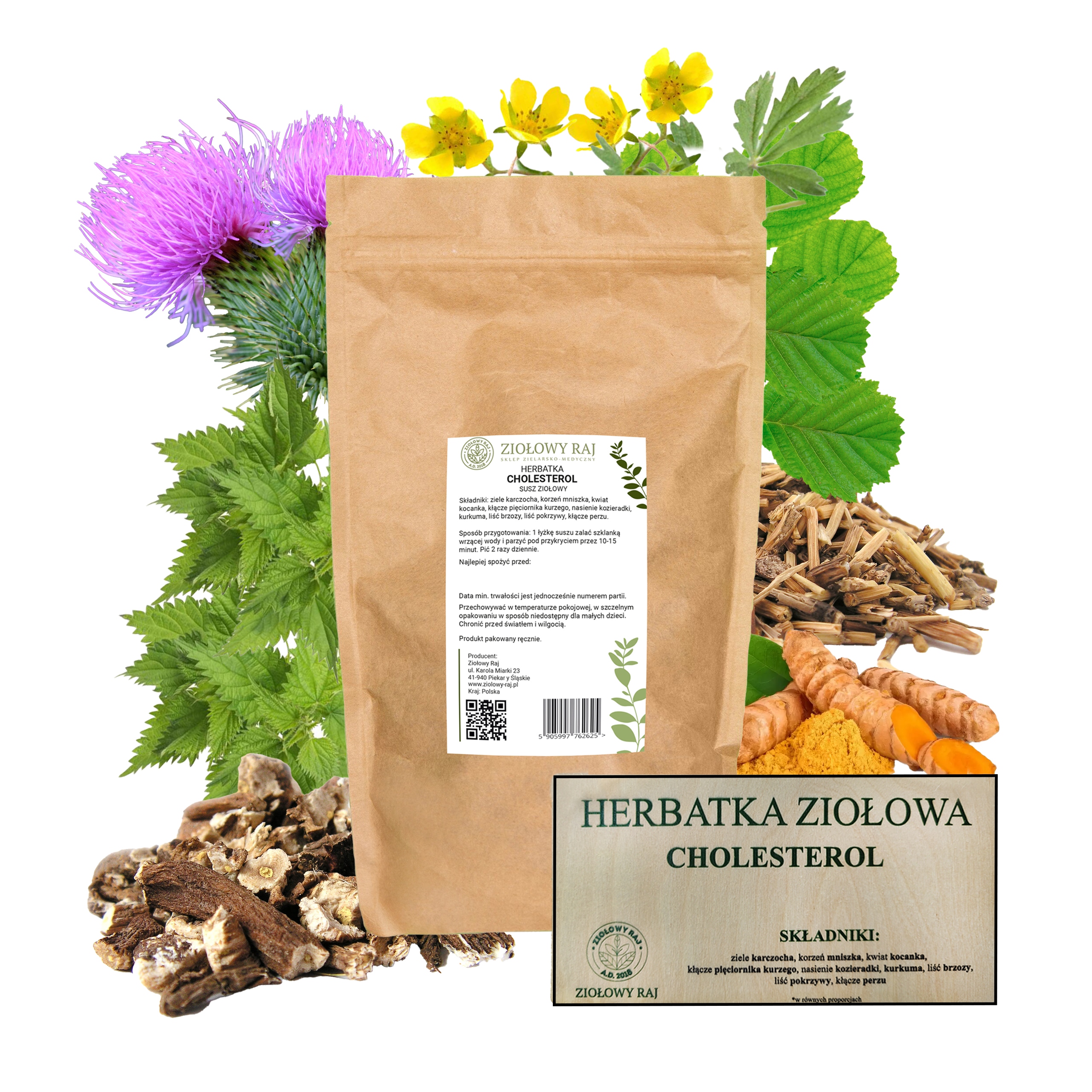 Zioła Na Cholesterol Trójglicerydy Miażdżyca 1000g Karczoch Mniszek Kurkuma