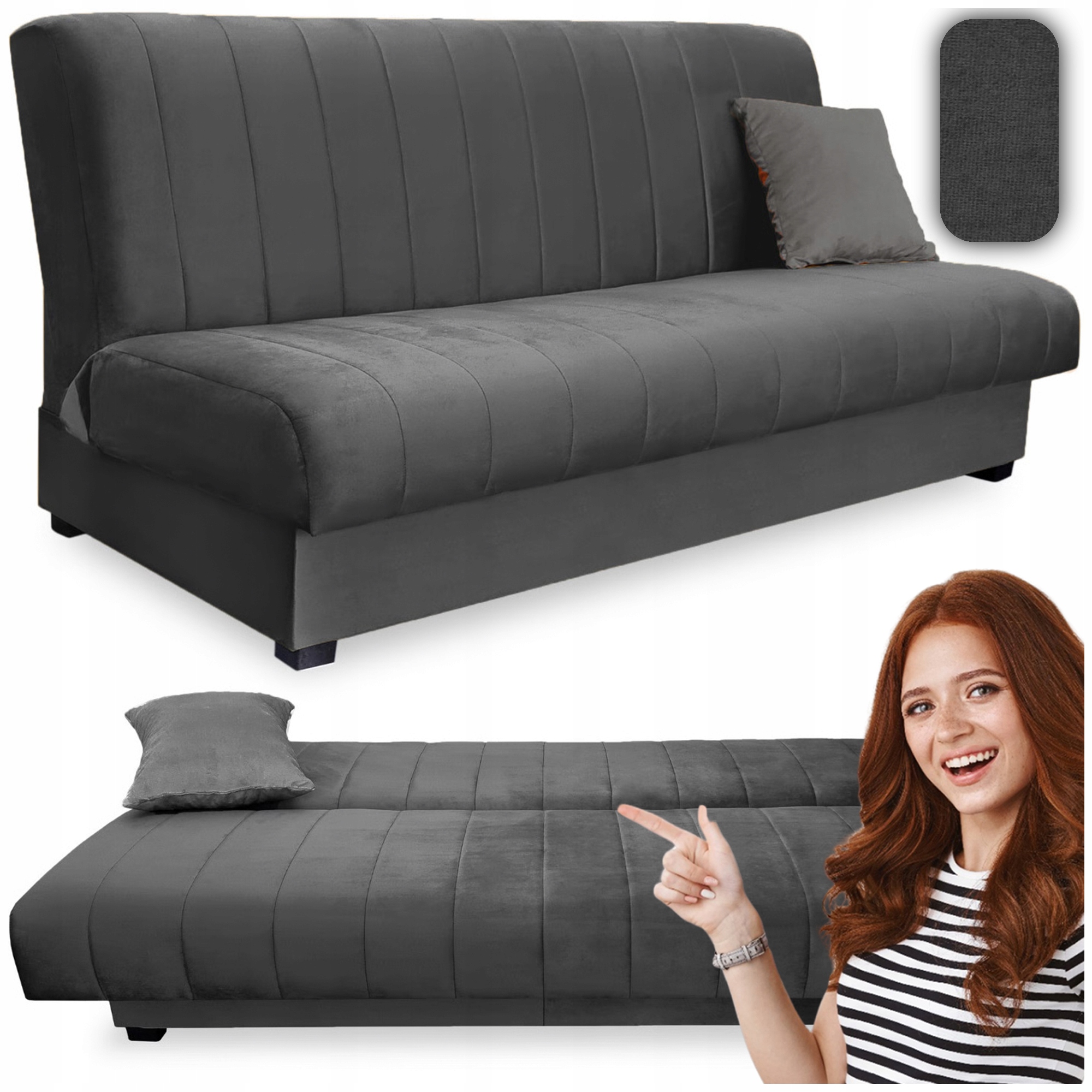 Wersalka Rozkładana Do Spania Kanapa Sofa Dwuosobowa Szara Sigma