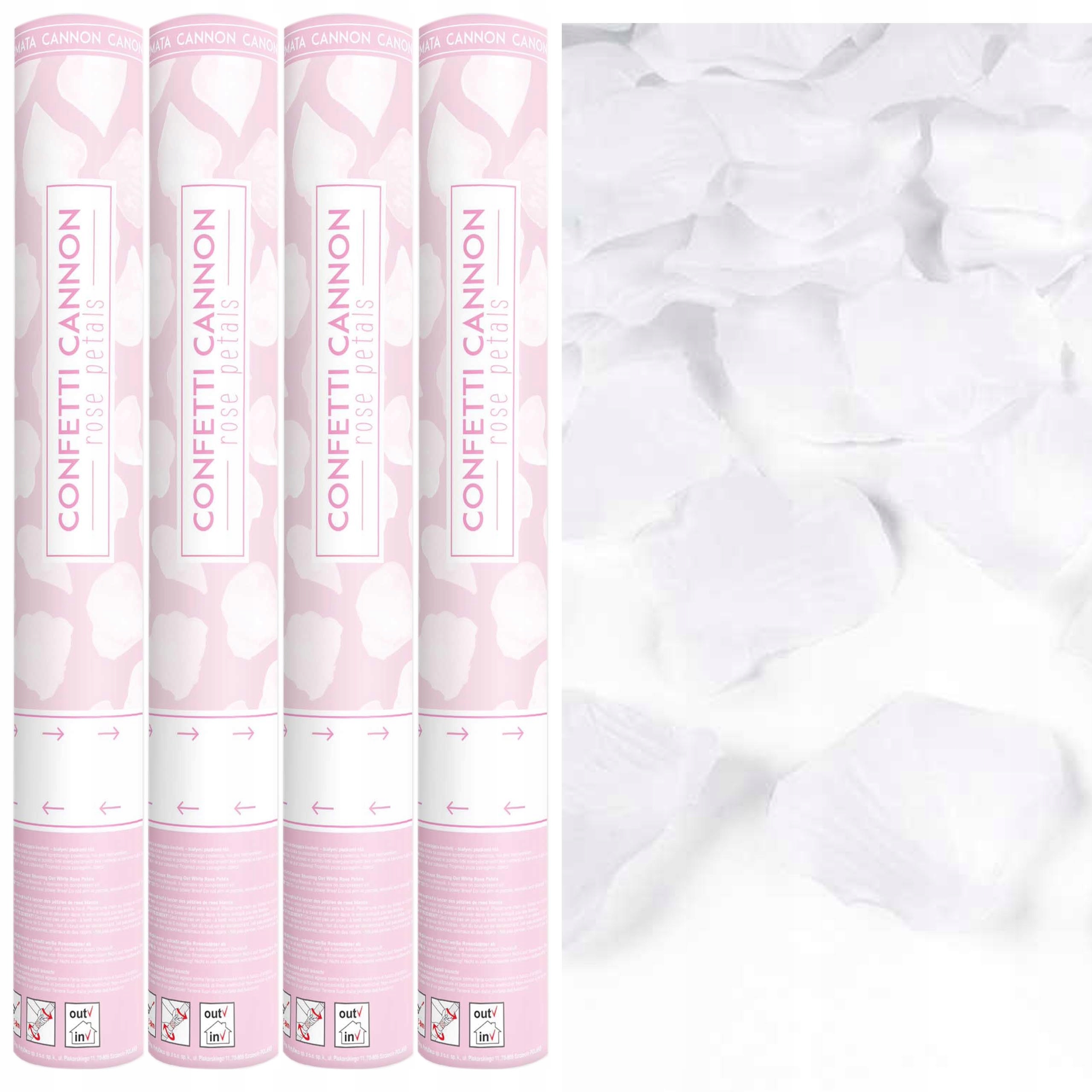 TUBY strzelające konfetti PŁATKI RÓŻ BIAŁE Wesele ŚLUB 40 cm 4 szt