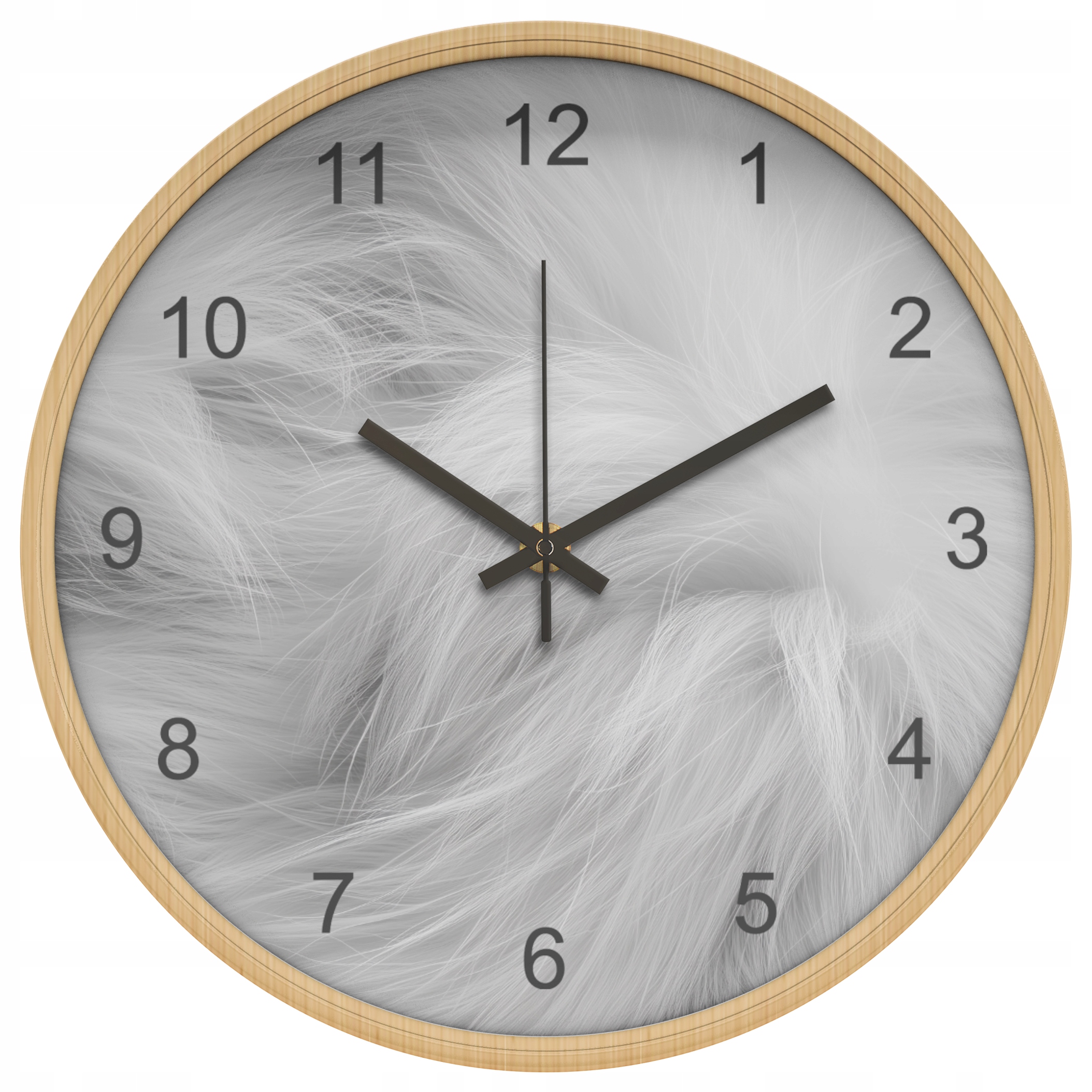 Elegancki zegar ścienny z motywem białego futra, styl glamour Typ ścienny