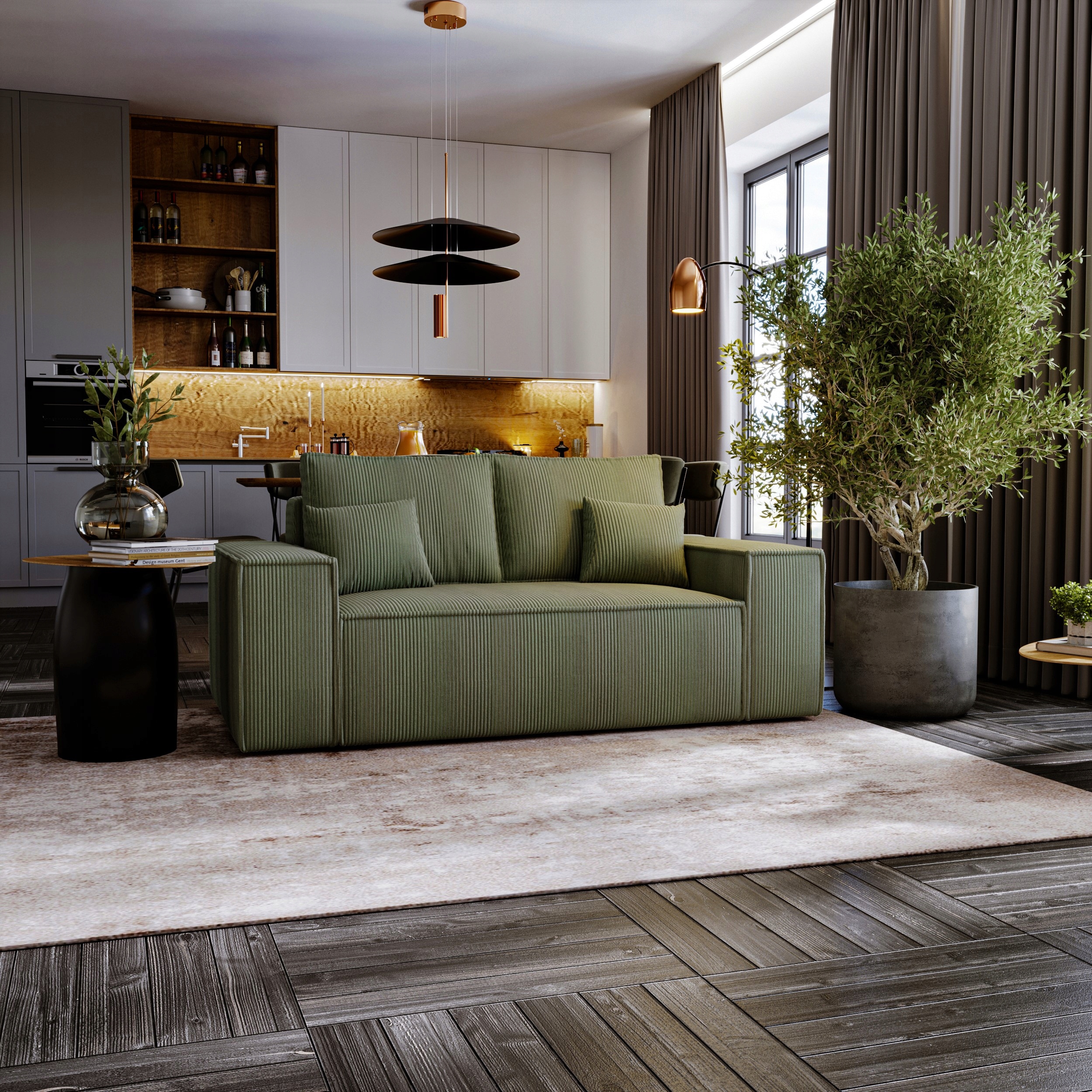 Rozkładana amerykanka sprężyny kanapa poso LAGA S Kolor odcienie beżu