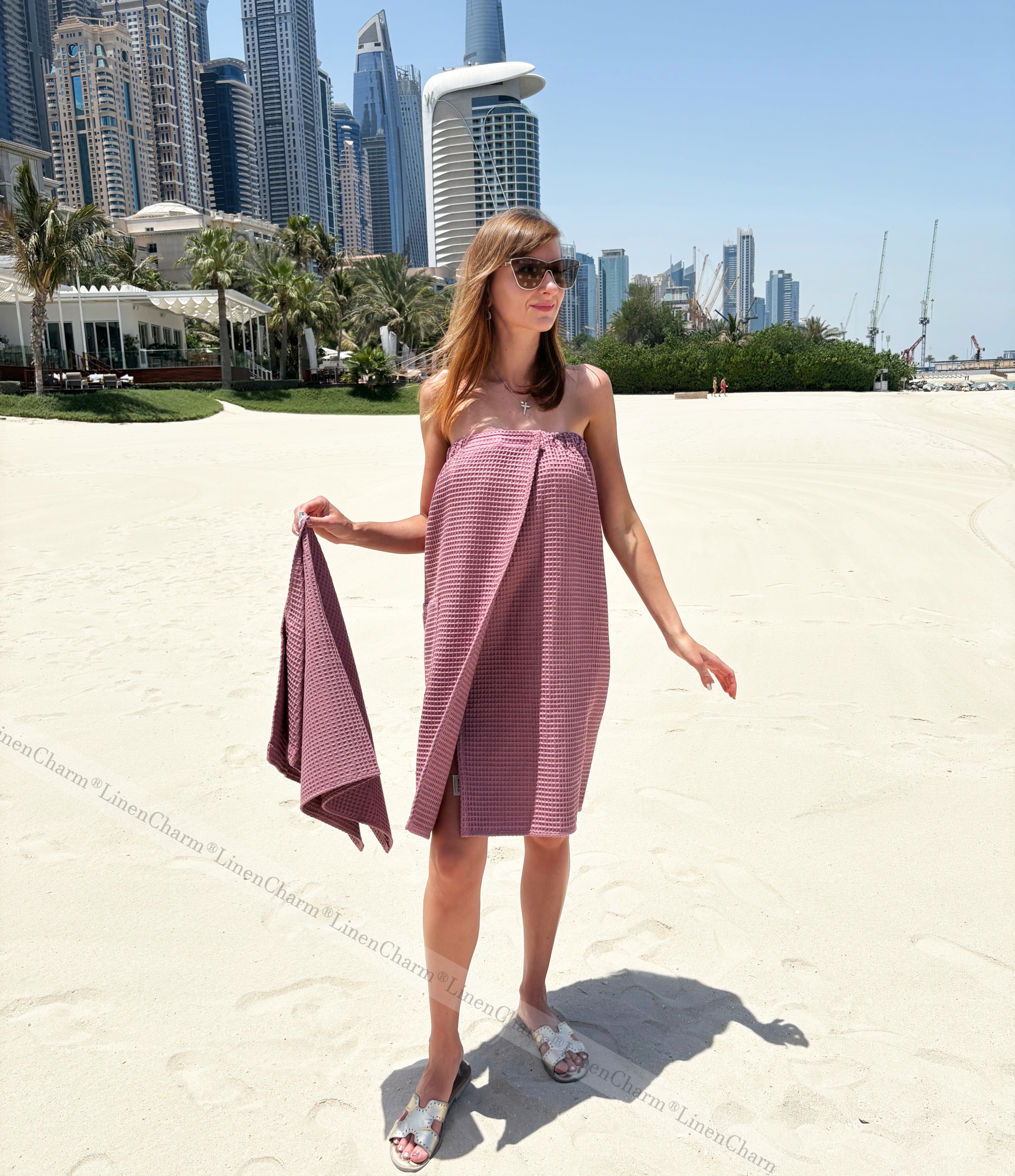 Dámský Set Pareo+ručník Do Sauny Na Bazén Bavlna 100% Starorůžová XL/2XL