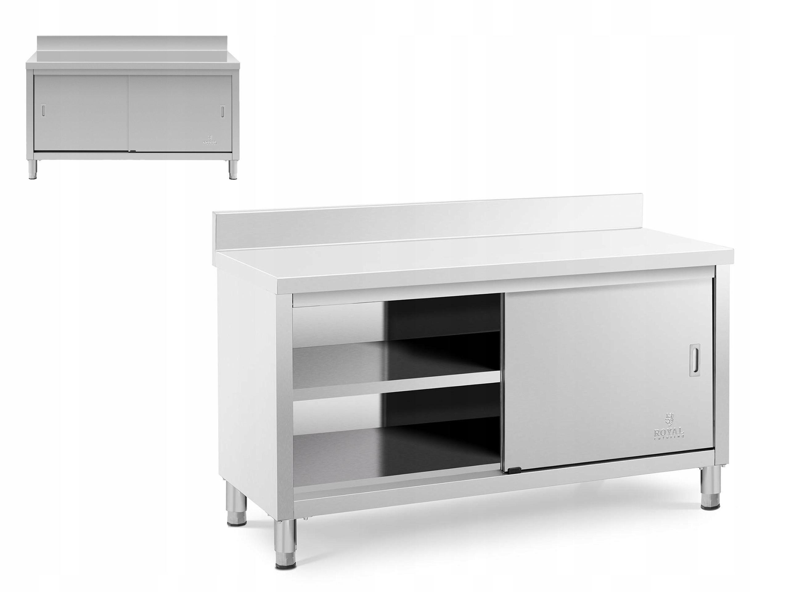 Gastronomický Stůl Pracovní Deska 150 x 60 cm Se Skříňkou A Okrajem Nerezová Ocel