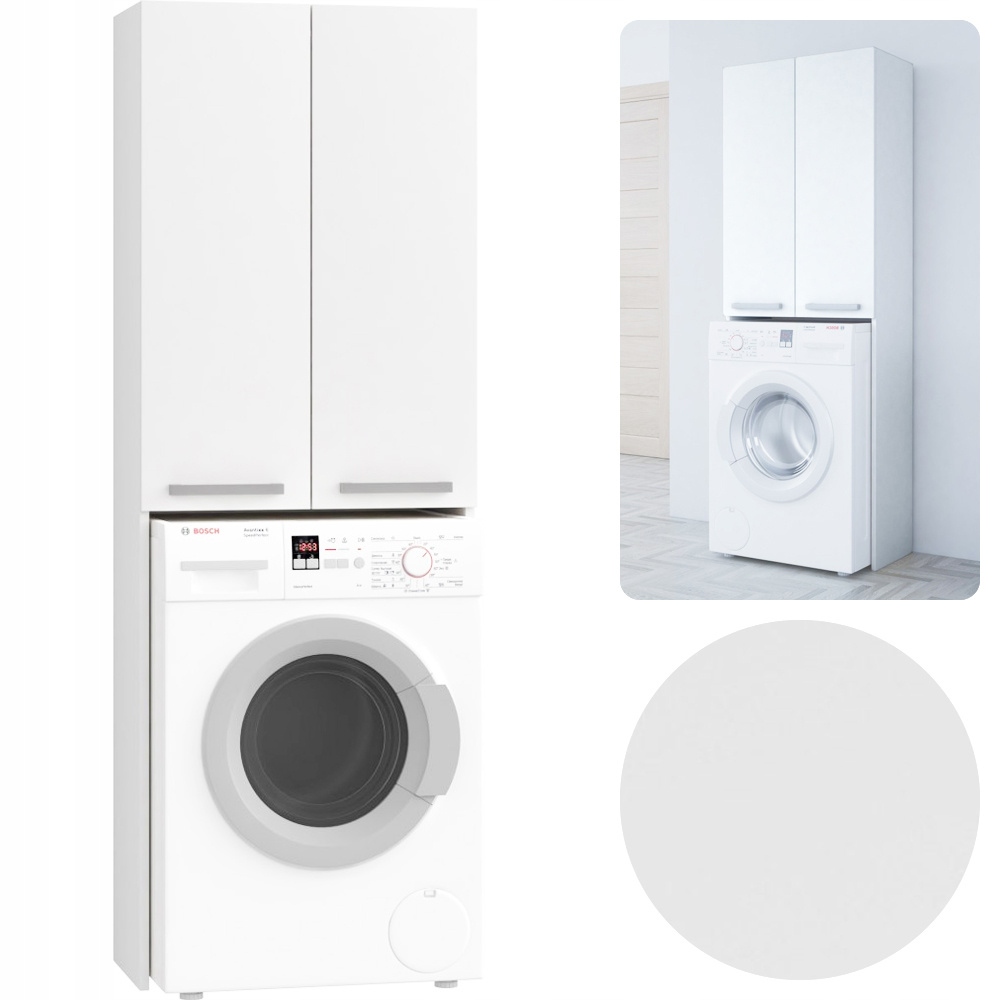 SZAFKA ŁAZIENKOWA POLA DD NAD PRALKĘ 64x183x30 SŁUPEK REGAŁ PÓŁKI BIAŁA MAT