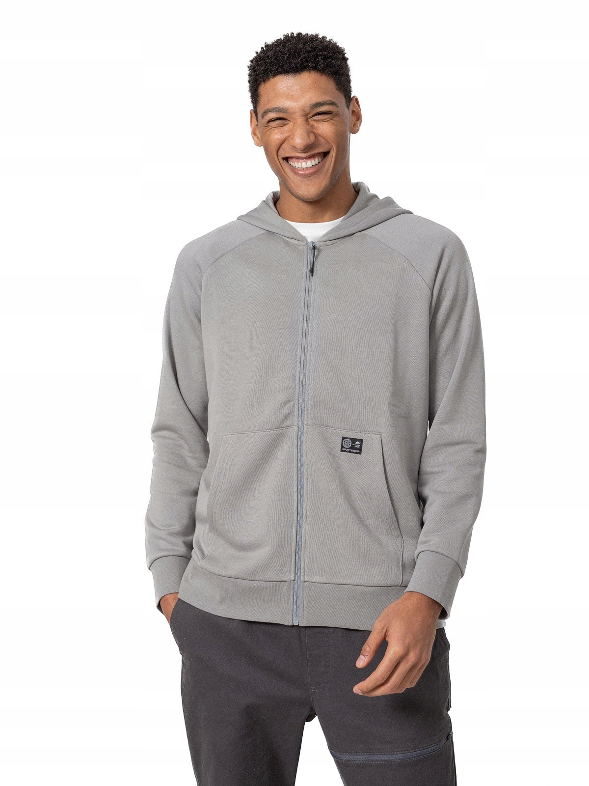 4F Bluza Męska Dresowa, Rozpinana z Kapturem H4Z22-BLM011-24S Średni Szary