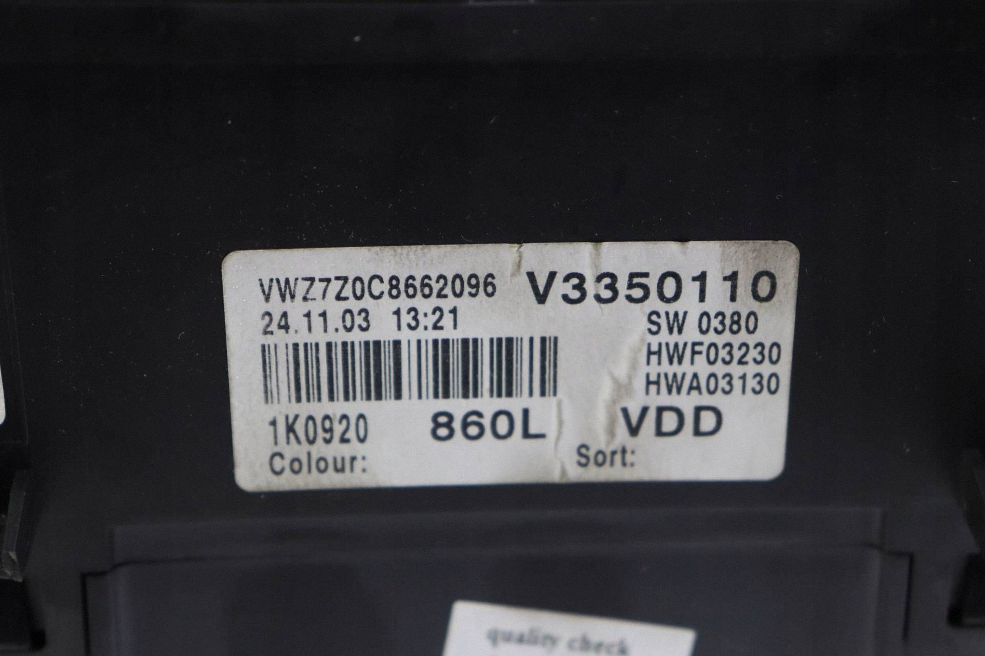 VW GOLF V dials dials PREDKOSCIOMIERZ DIESEL 1K0920860L EUROPA
