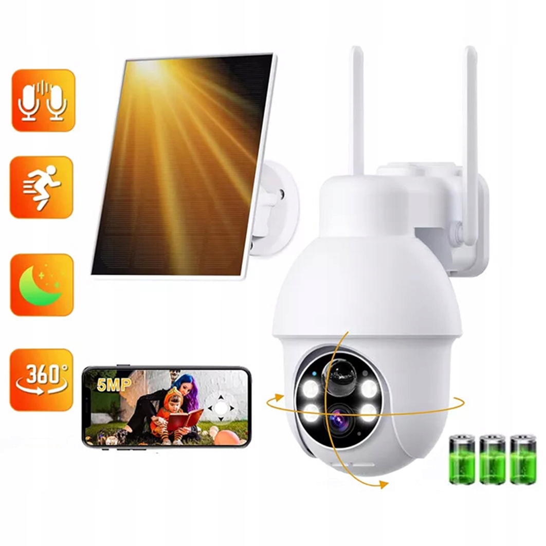 Venkovní Solární Kamera 5MPX Otočná Ip Wifi 4X Zoom Alarm 5000MAH
