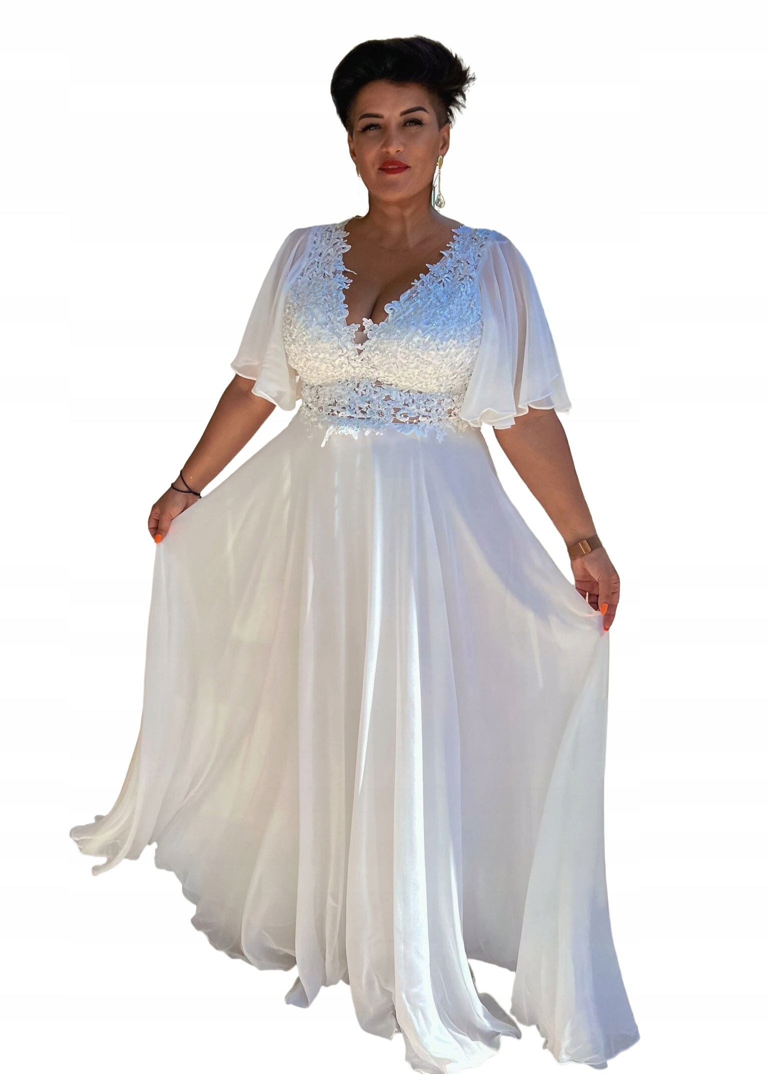 Arczi Bílá Rozkládací Šifonová Šaty 4XL