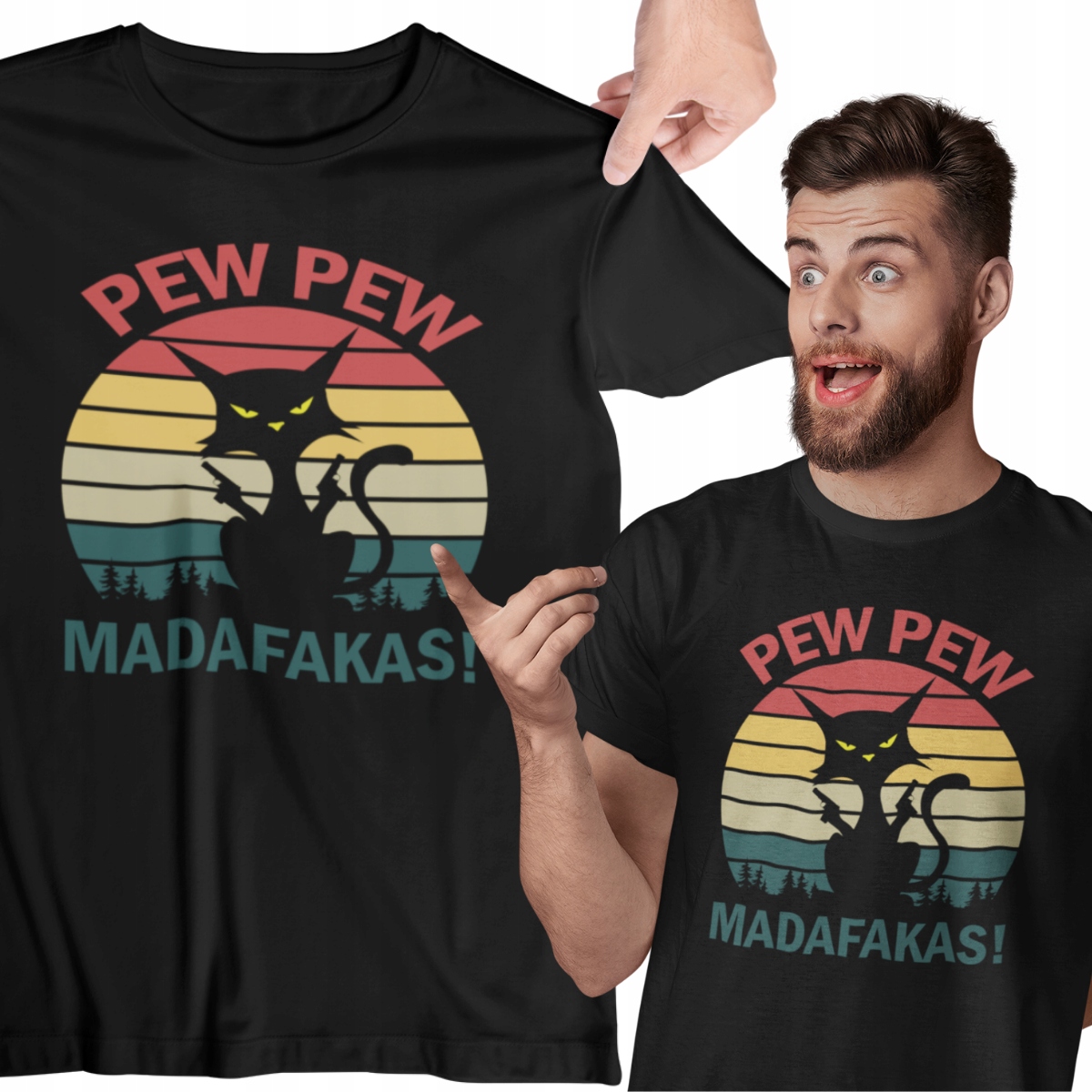 

Koszulka Z Kotem Pew Pew Madafakas Śmieszna 16-99