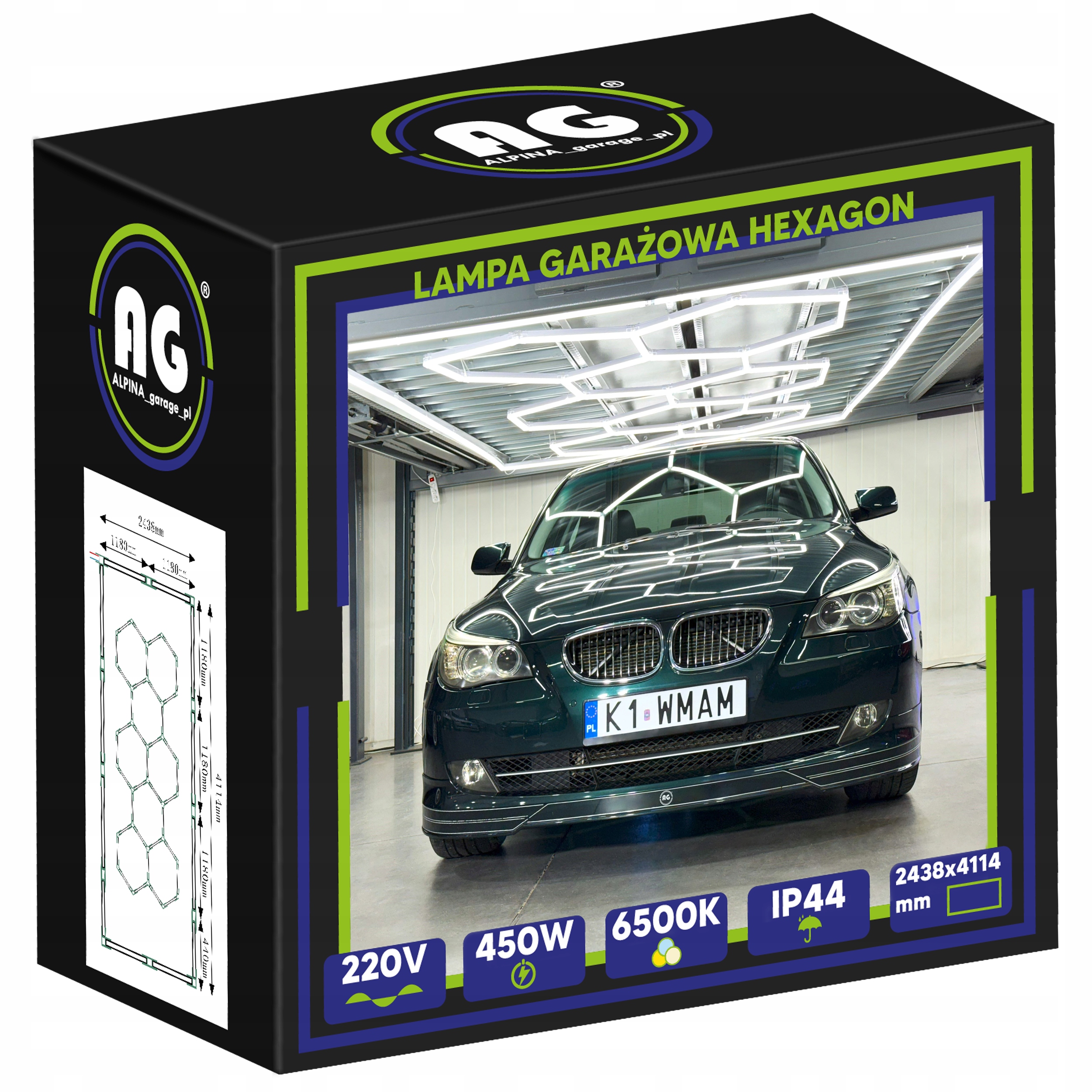 Led lampa Hexagón stropná 450W Panel Osvetlenie do garáže 243 x 411 cm