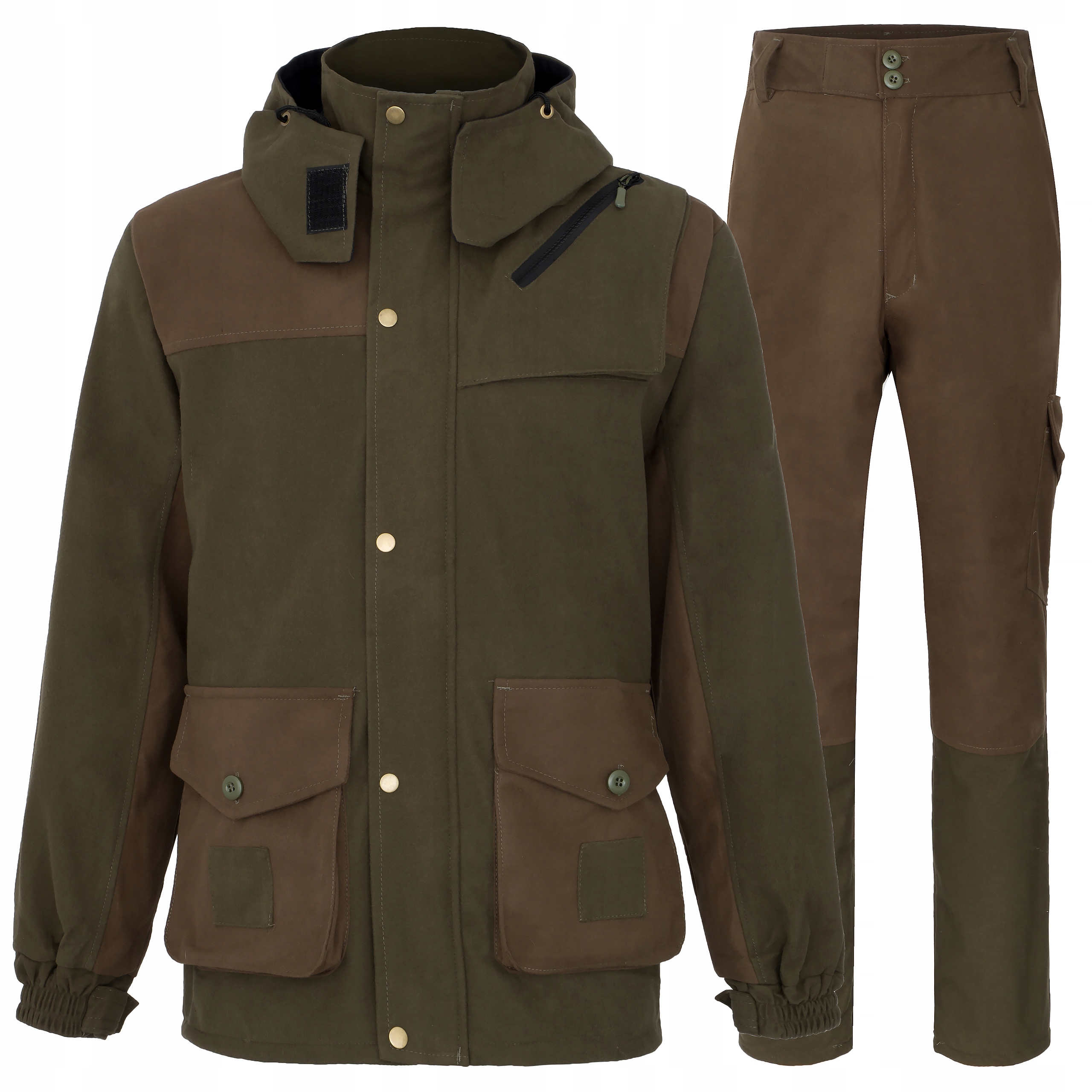 Miękki komplet myśliwski oliwkowo-brązowy na polowania zbiorowe 2XL
