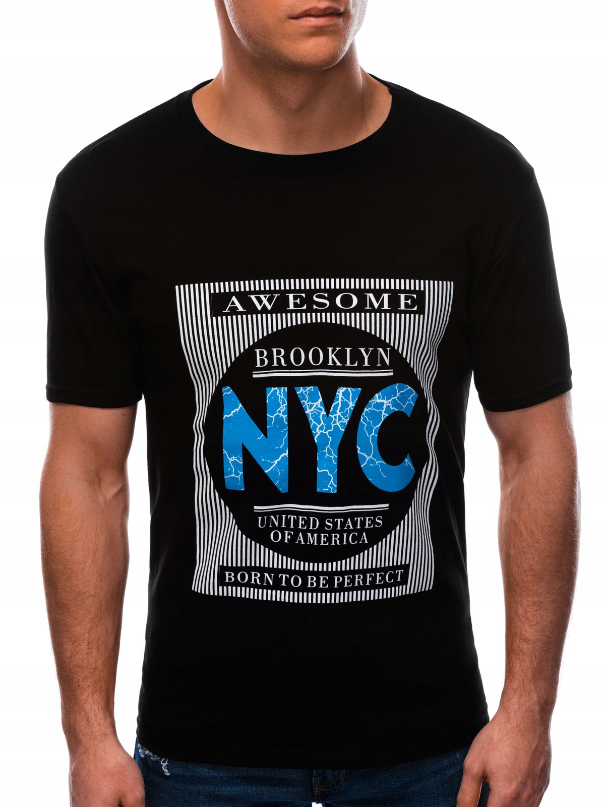 

T-shirt męski z nadrukiem 1598S czarny M