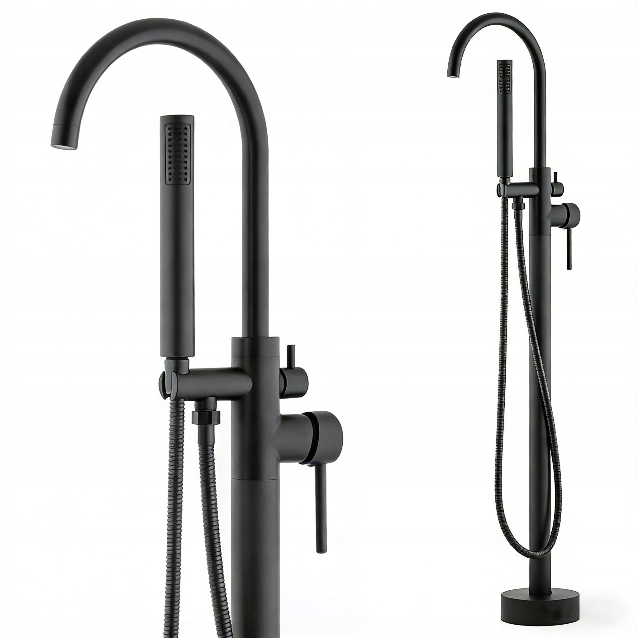 Volně stojící podlahová vanová baterie černá s hadicí sprchovou