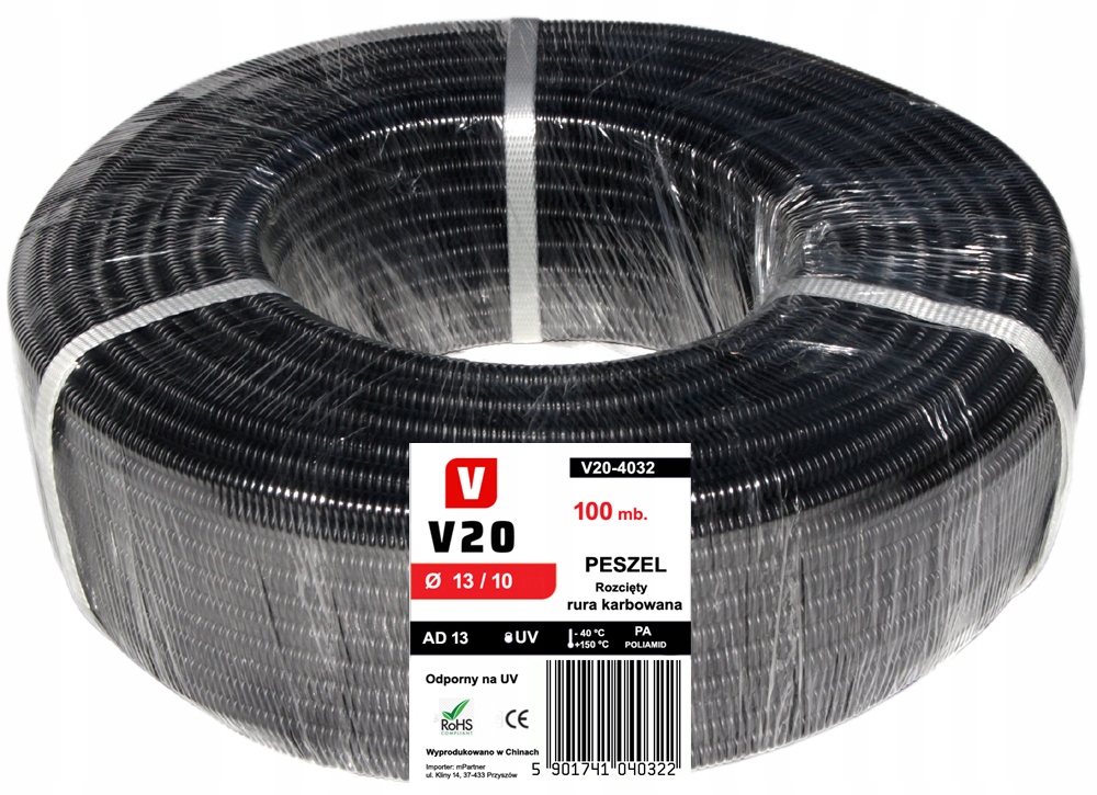 Elektroinstalační Trubka Automobilový Polyamid V20 Trubka Zvlněná 13/10 mm 100 m řezaný