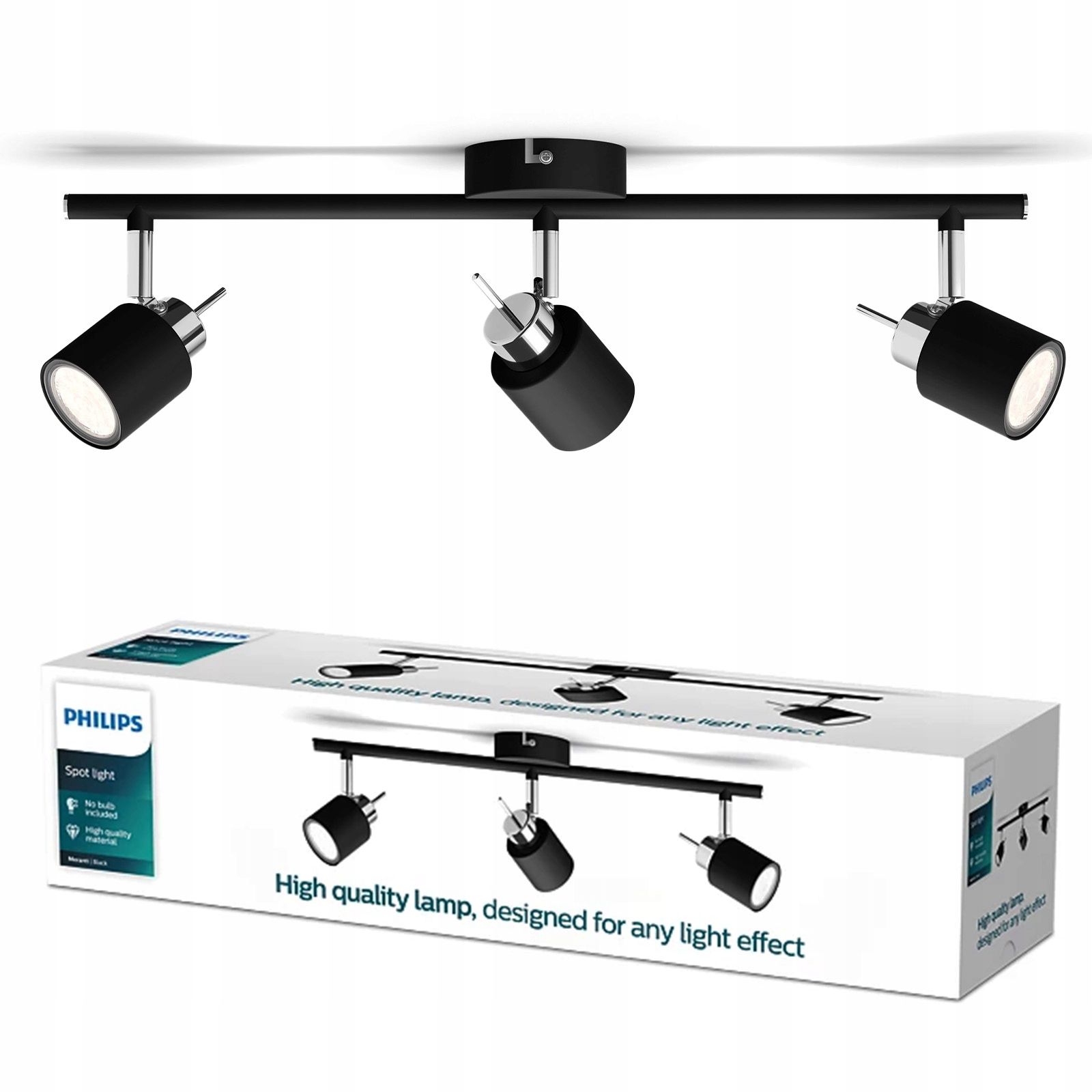 Stropní Svítidlo Reflektor Nástěnný3x GU10 Černá Meranti Philips