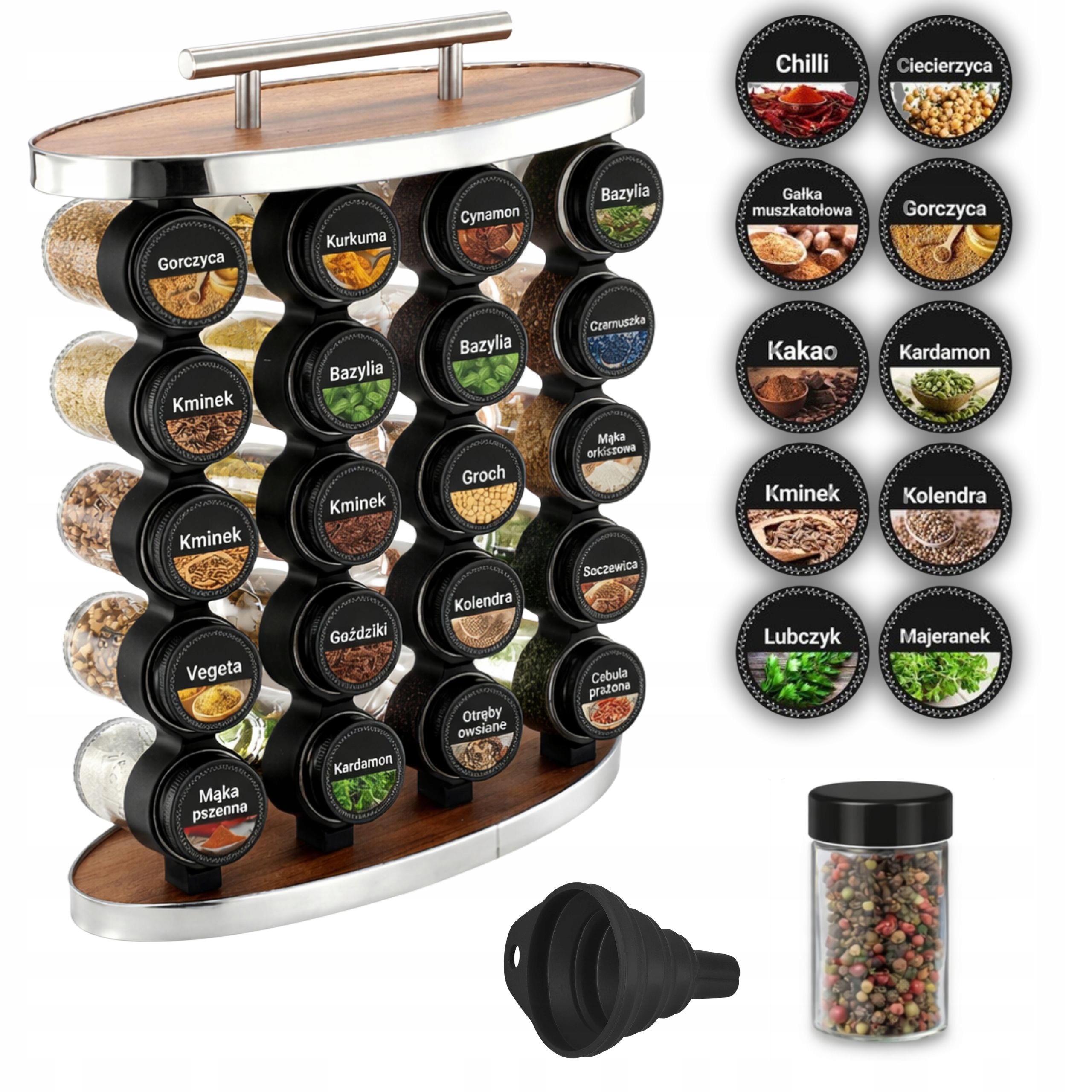 Nádoba Na Koření Stříbrná Dřevo Stěna 20 Sklenic Stojan Samolepky