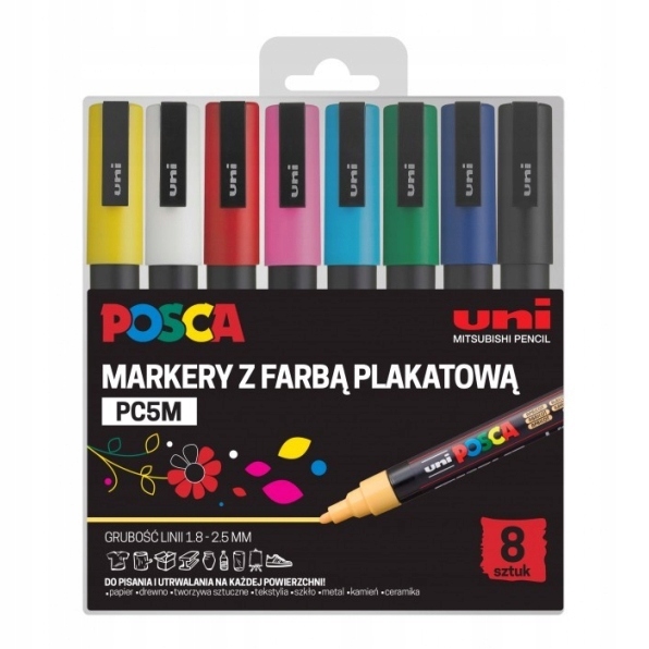 Sada Popisovač PC-5M Tužka S Plakátovou Barvou 1,8-2,5MM 8 Barev Posca Uni
