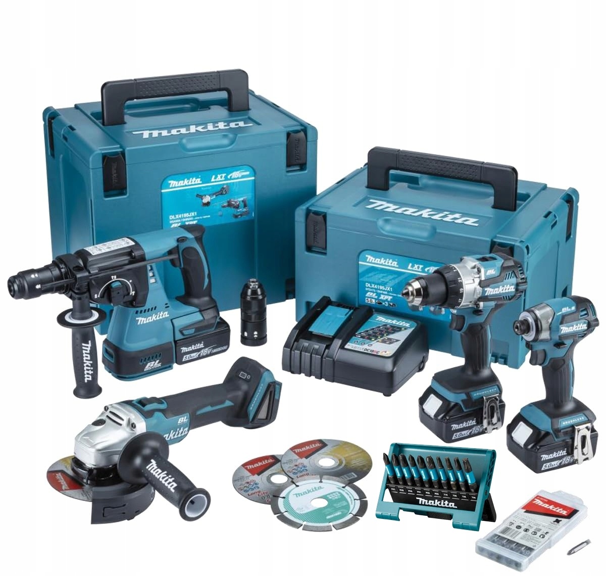 Zestaw elektronarzędzi Makita Combo DHR243 DGA504 DTD173 DHP489 18V 3x5Ah