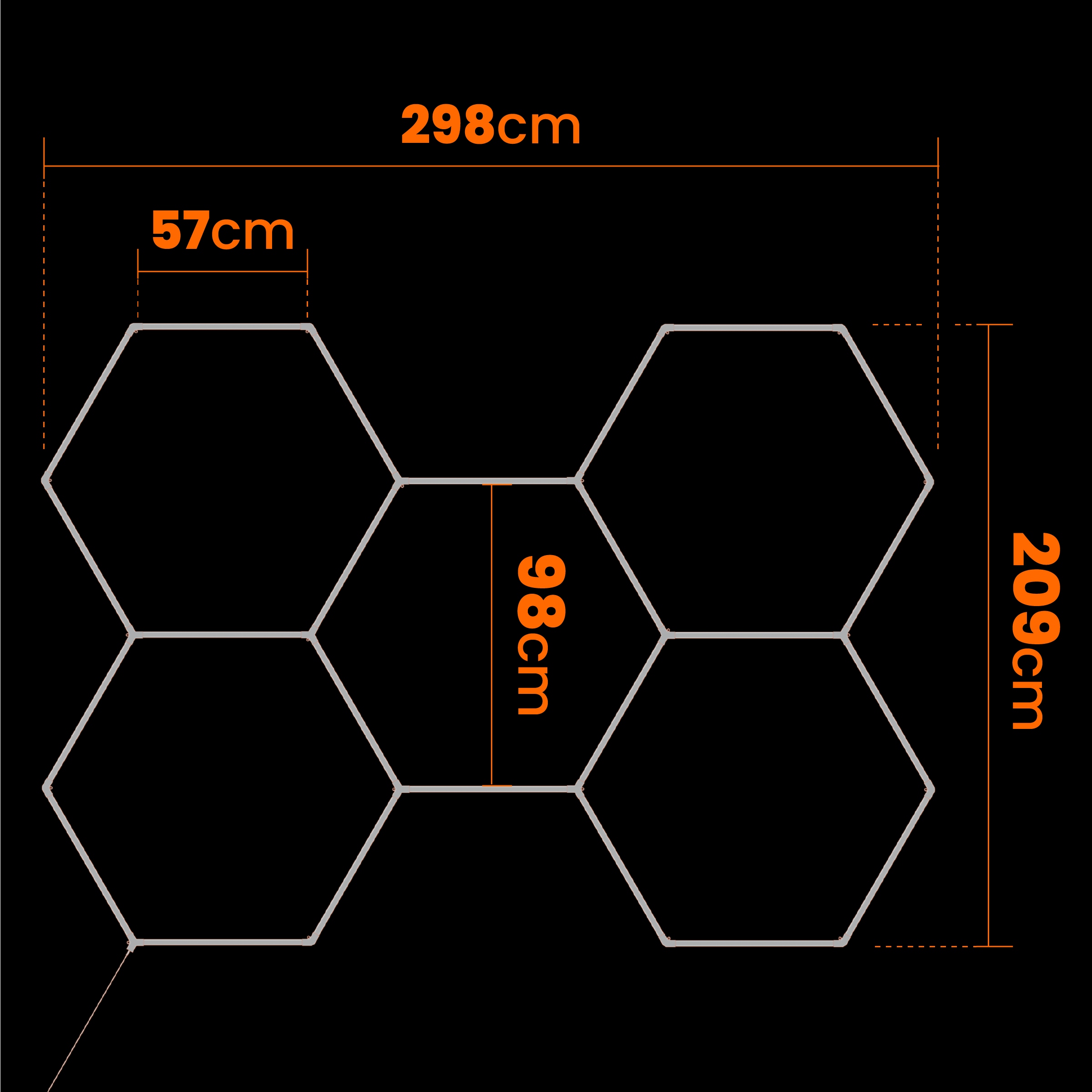 LED sešstūra griestu paneļa apgaismojums garāžas darbnīcai 298 x 209 cm Energoefektivitātes klase E