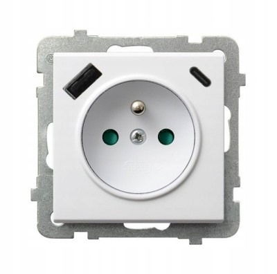 Gniazdo pojedyncze z uziemieniem Usb C A Ospel Sonata Biały GP-1RZPUSBA