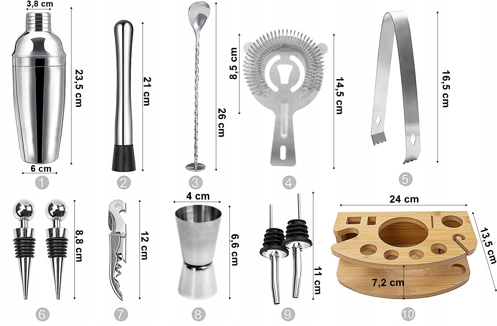 Zestaw barmański CHESTER chromowany 12 elementów Seria Zestawy barmańskie