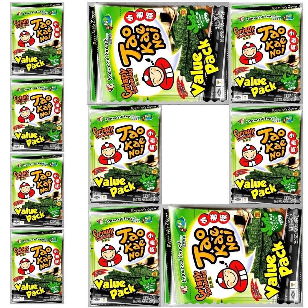 10 x Křupavé snacky mořských řas Algi Nori Original Big 59g Taokaenoi Brand