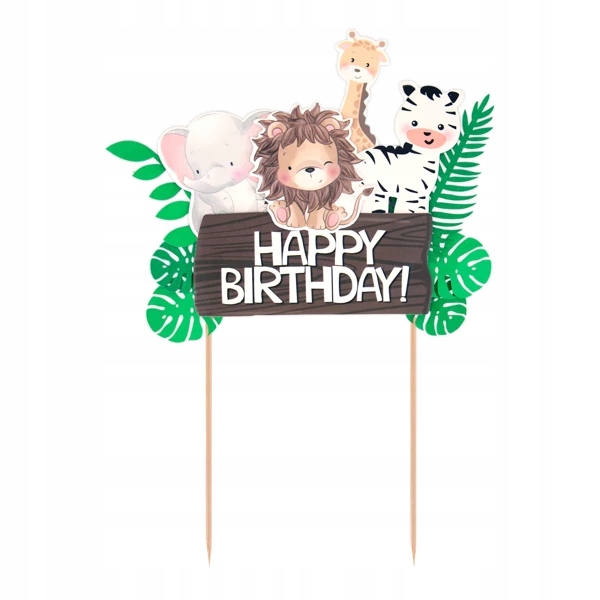 TOPPER NA TORT HAPPY BIRTHDAY ZWIERZĄTKA SAFARI ZOO URODZINY 22cm 1 sztuka