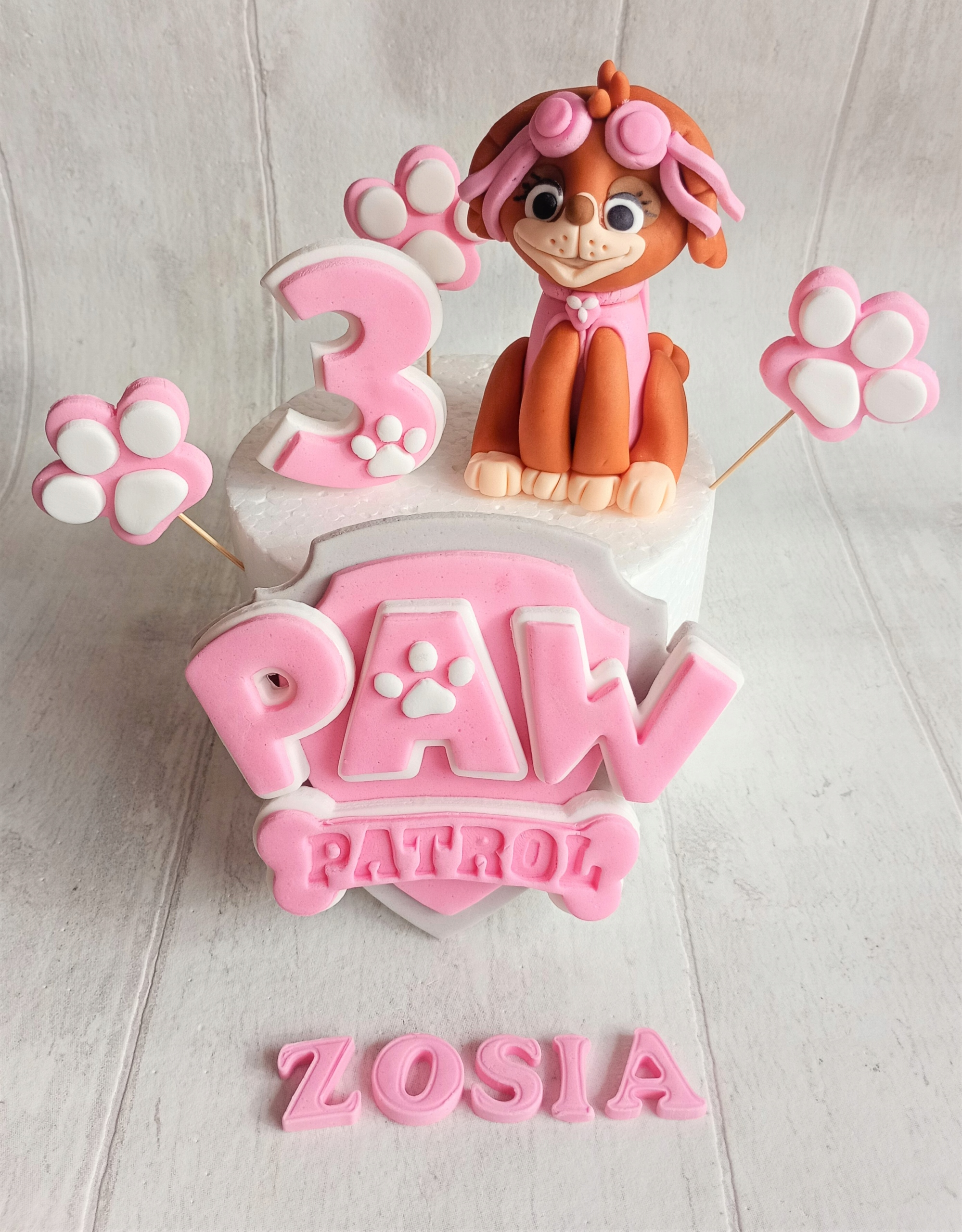 Tlapková patrola Skye logo jméno číslice tlapky Sada z cukrové hmoty