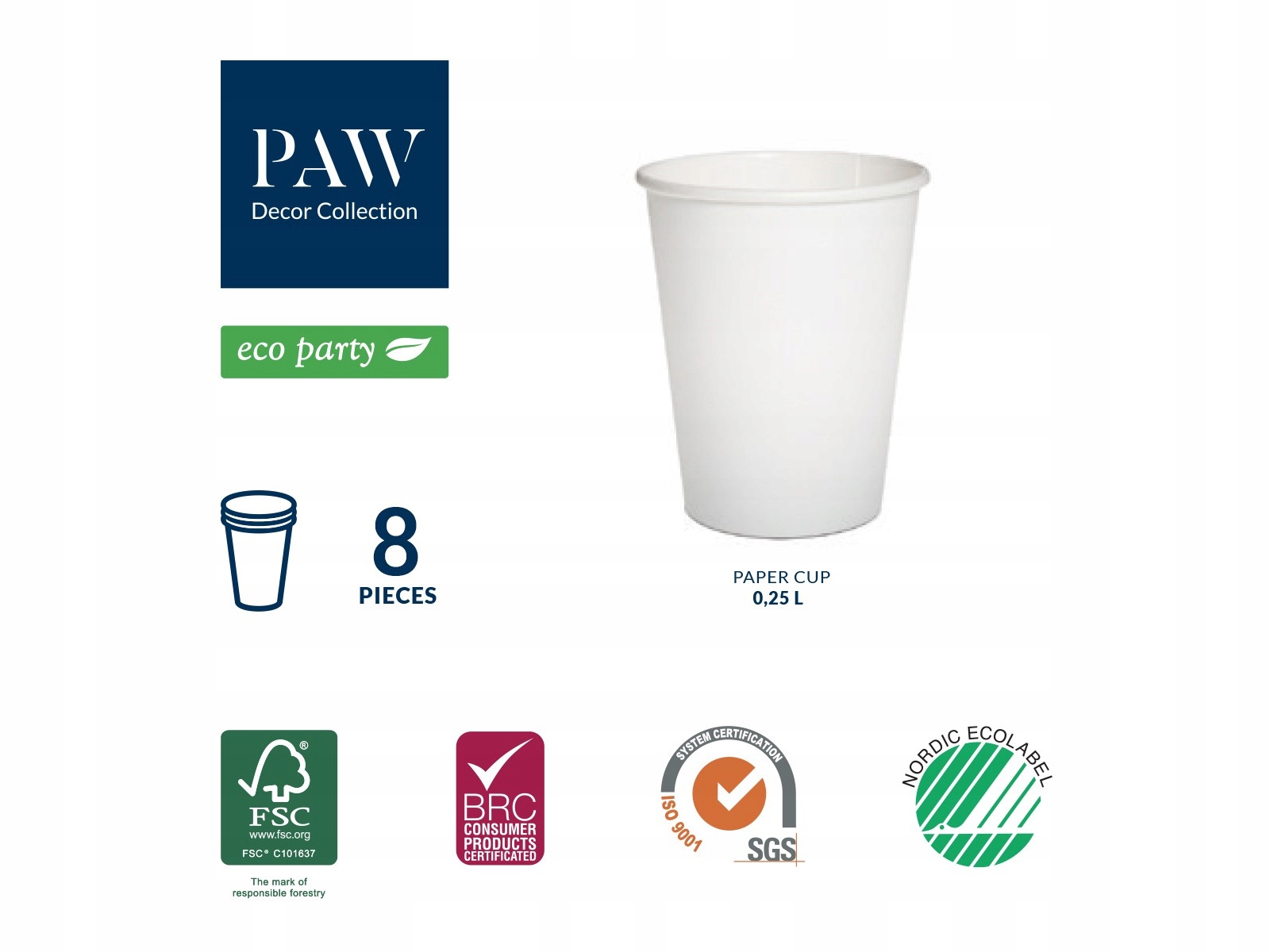 Kubeczki urodzinowe Jednorożec 250 ml 8 szt. Materiał papier