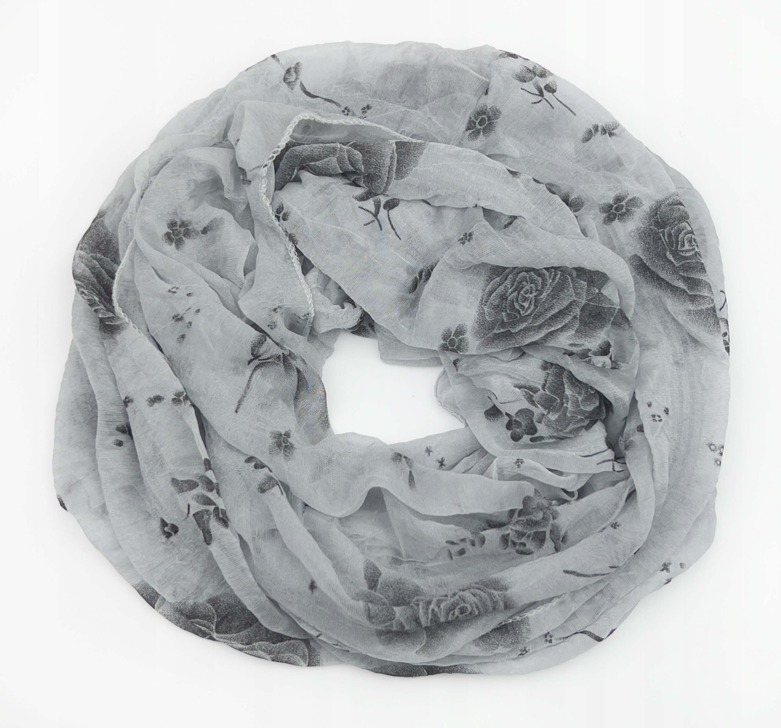 apaszka KOMIN szalik szary popielaty w czarne róże