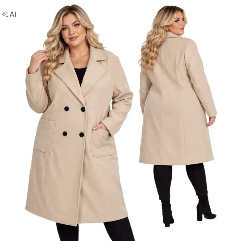 Dámský kabát Béžový Klasický Elegance v moderním provedení 52 54 6xl