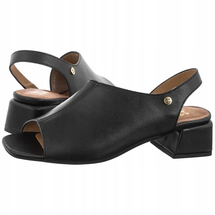 Boty Sandály Kožené na Podpatku Dámské Maciejka Černé 06975 Černá