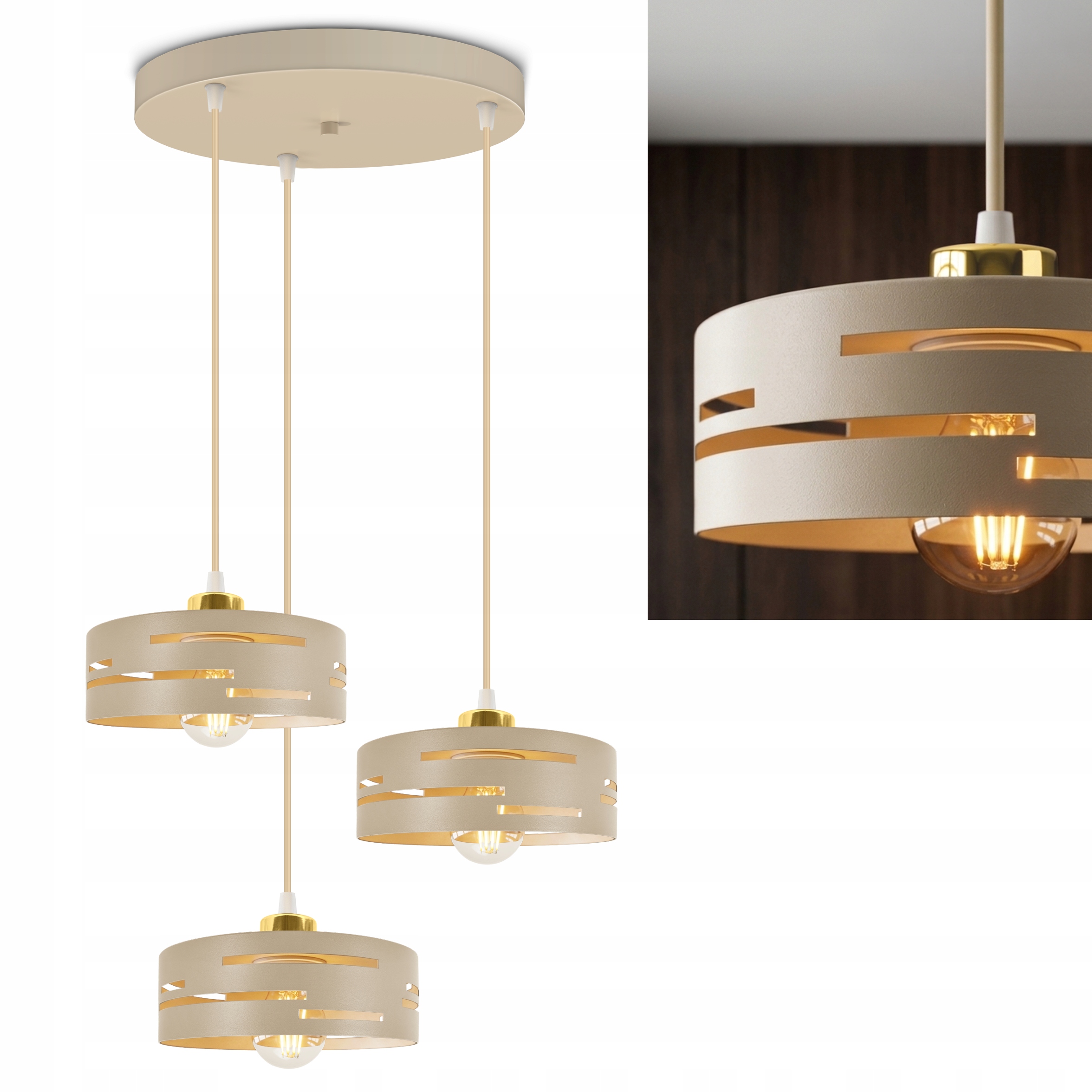 Závěsná lampa do obývacího pokoje Béžová Zlatá E27 Moderní Loft Nastavitelná Luxolar