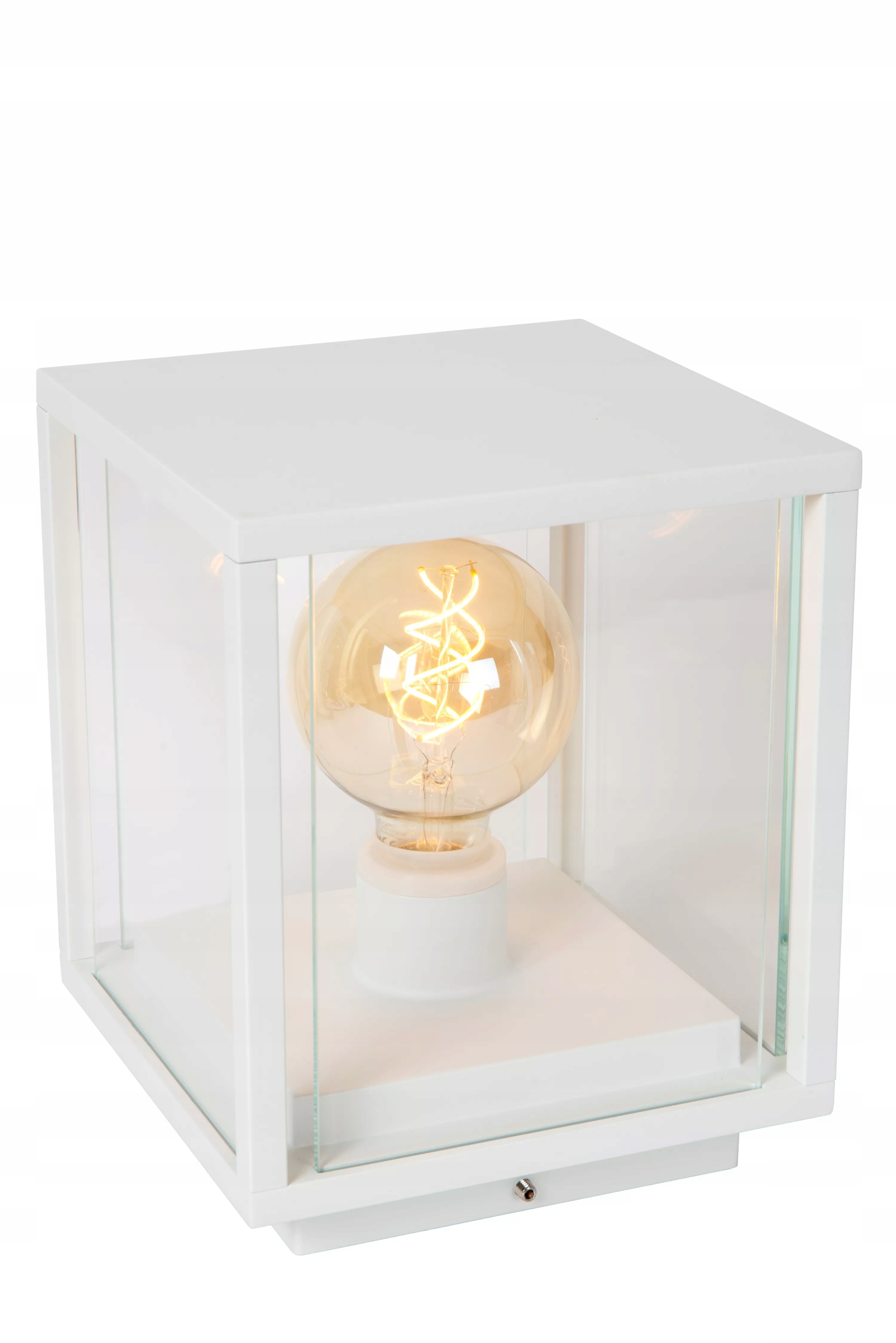 Vonkajšia stolová lampa na terasu biela sklenená 20x20 cm IP54 Lucide