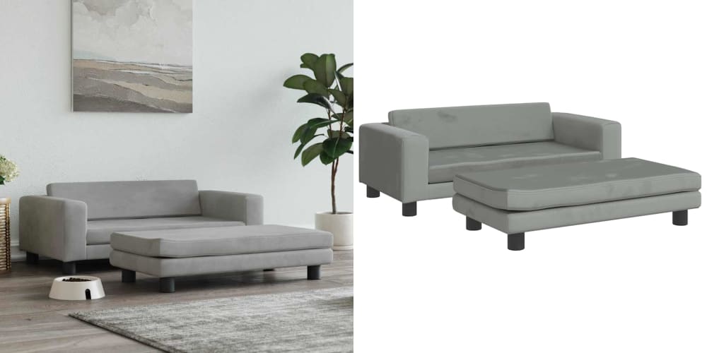 Levně Světle šedé Pelíšek pro psa s přistýlkou, 100x50x30 cm, samet