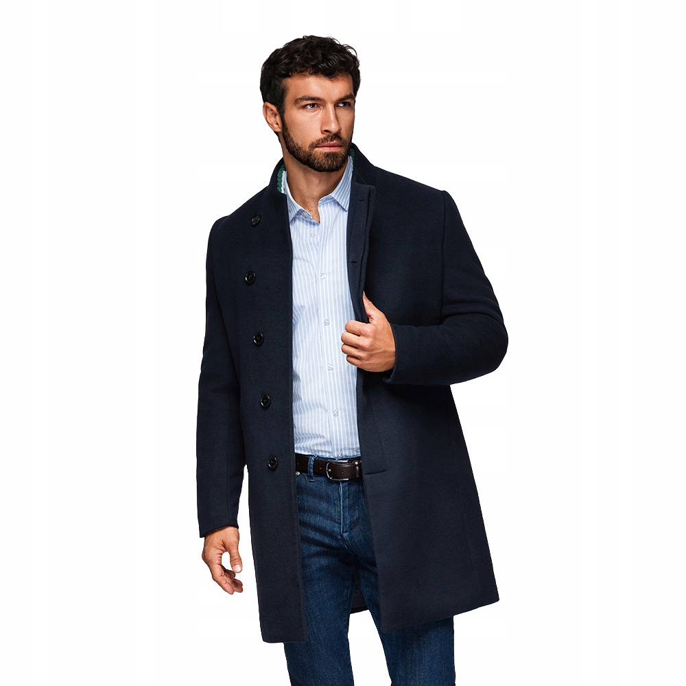 Pánský kabát s asymetrickým zapínáním modrý V3 OM-COWC-0141 vel. XXL