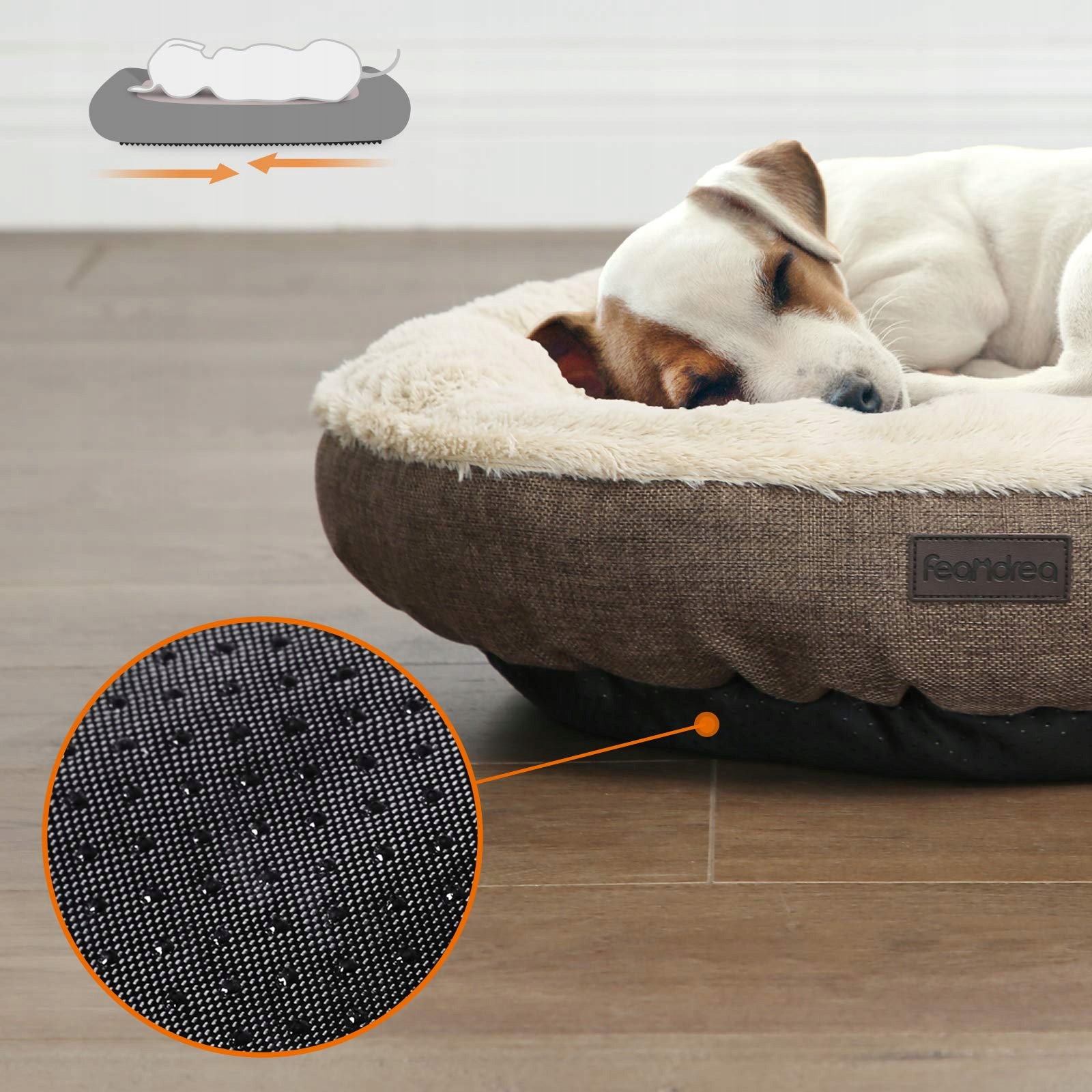 FEANDREA Legowisko Dla Psa Kota Okrągłe Donut 55 cm Brązowe — miniatura 5