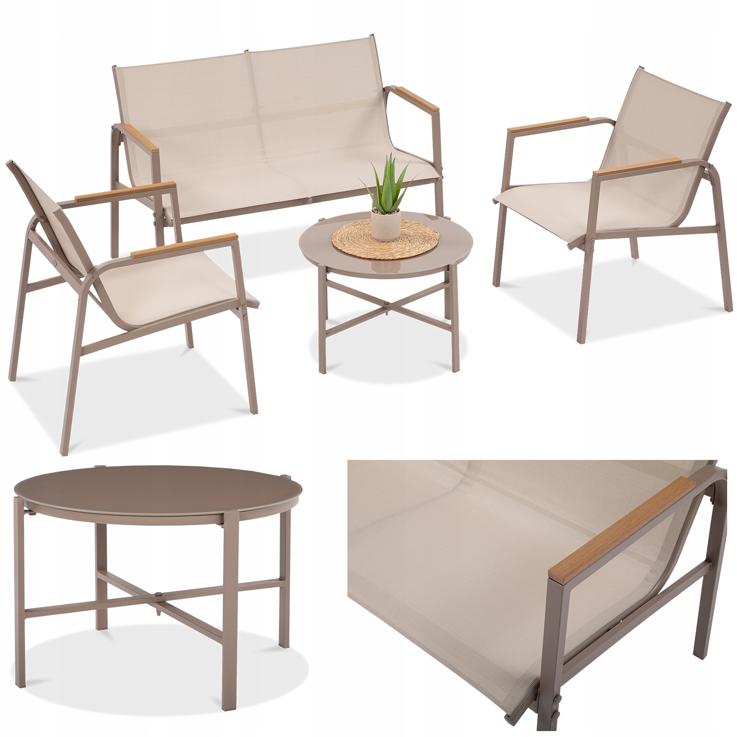 Sada záhradného nábytku na terasu Mango 2x Kreslo Pohovka Kávový stolík Béžová