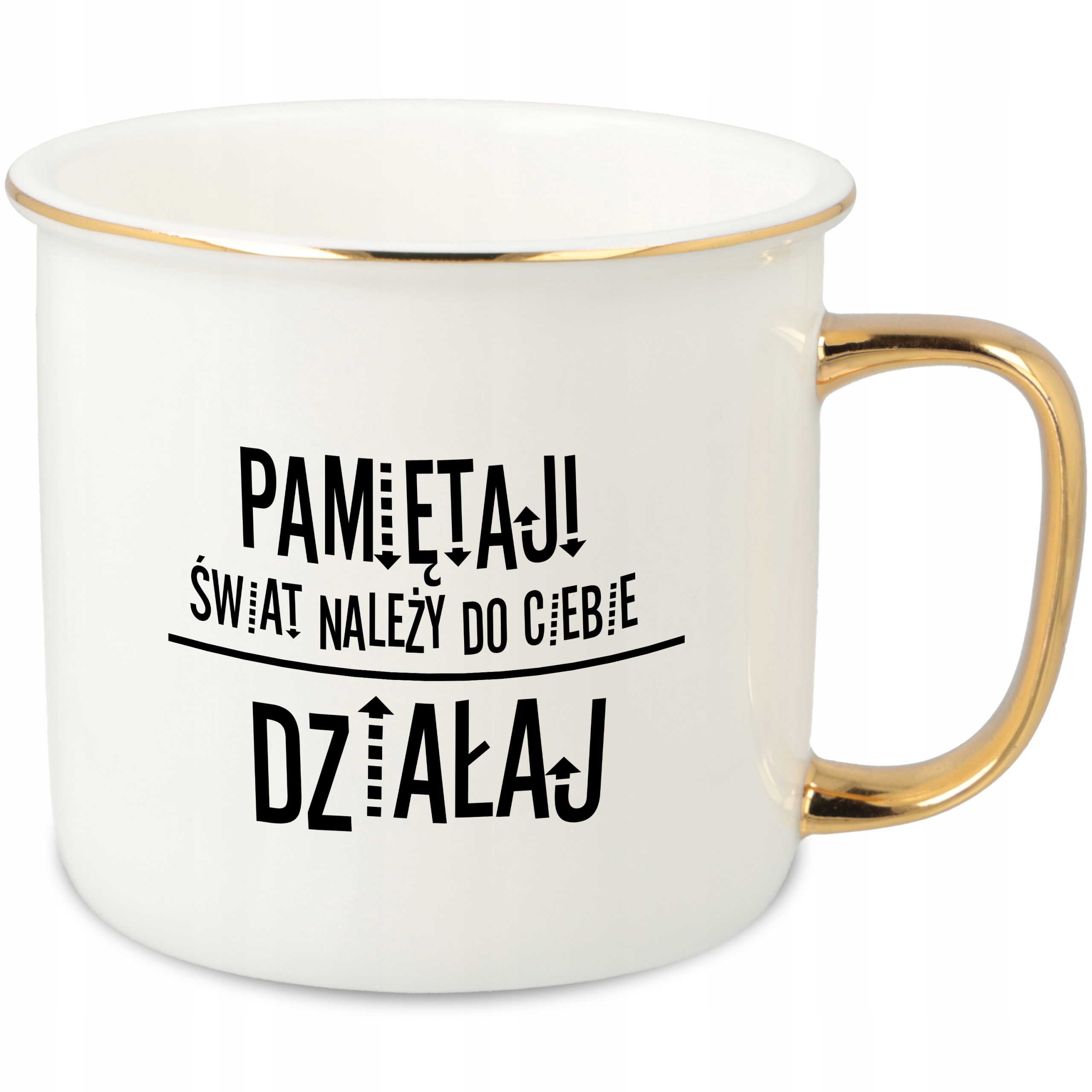 Hrnek Ucho Forma Zlatý Porcelánový Retro 280ML Dárek Motivace MIX Vzorů