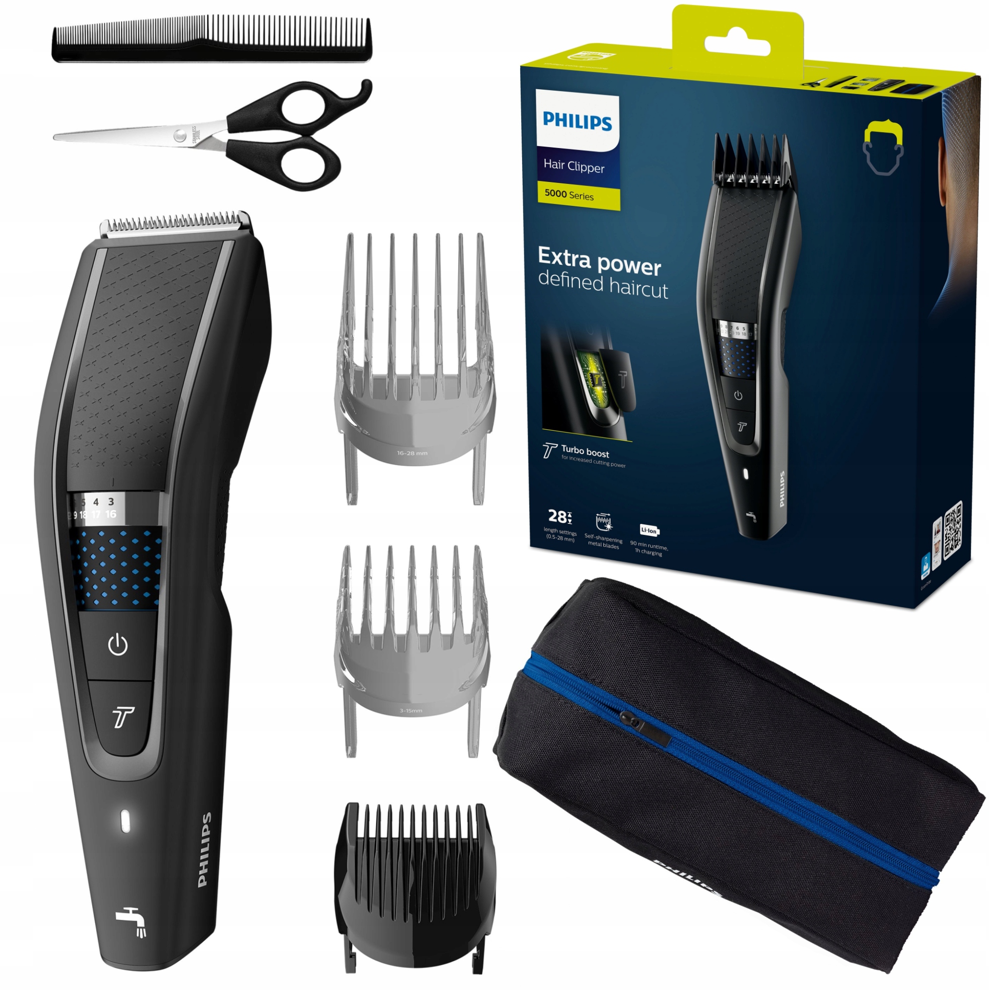 stříhací strojek na vlasy Philips HC5632/15, Pouzdro, 3 nástavce