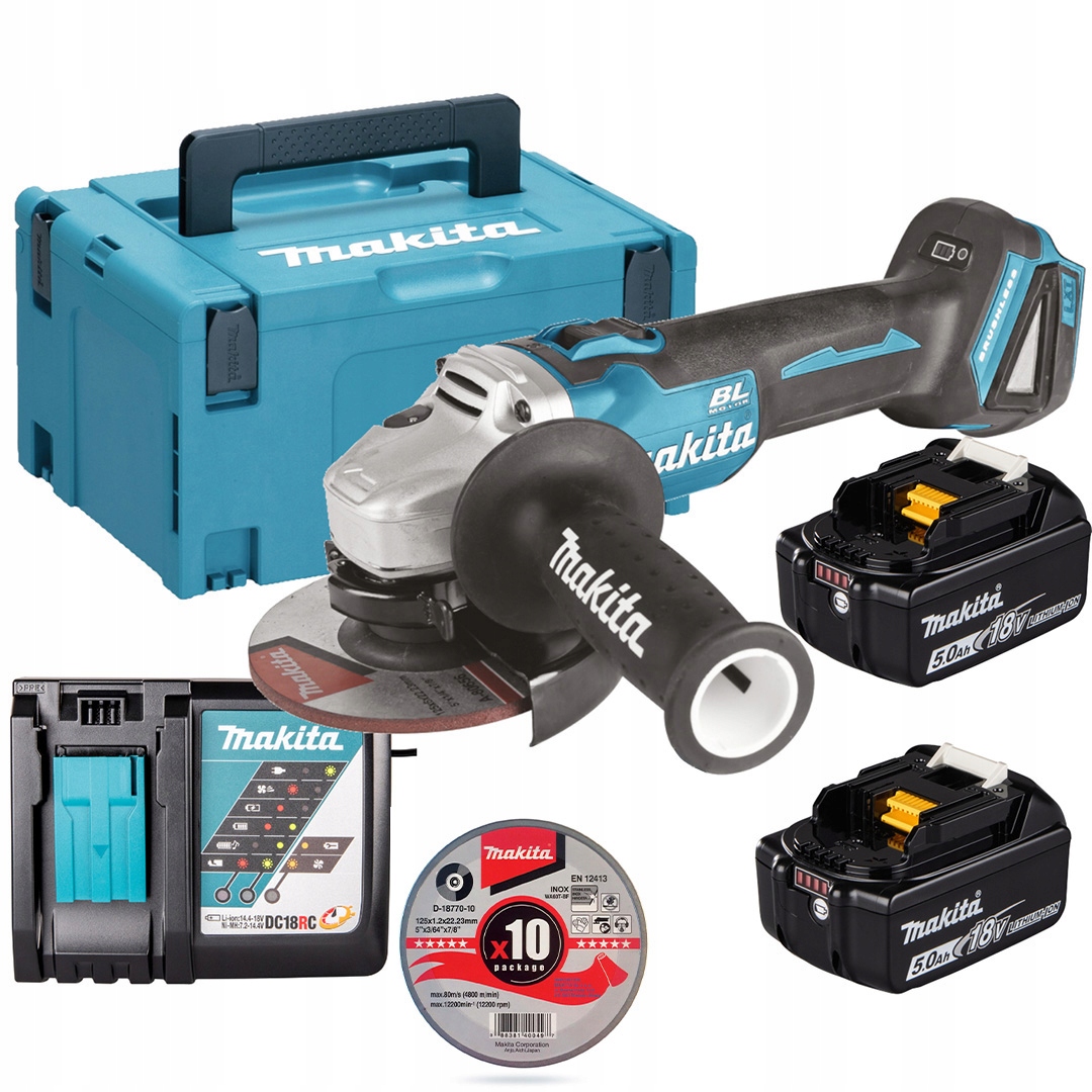 Úhlová bruska Makita DGA504RTJ 125 mm 18 V 2x5 Ah Bl Lxt+ D-18770 kufr