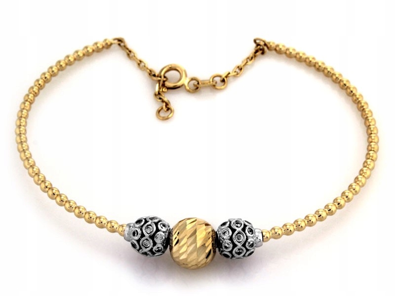Náramek bangle zlatý 585 14k s zirkony, hmotnost 5.28 g, nastavitelný, ženský
