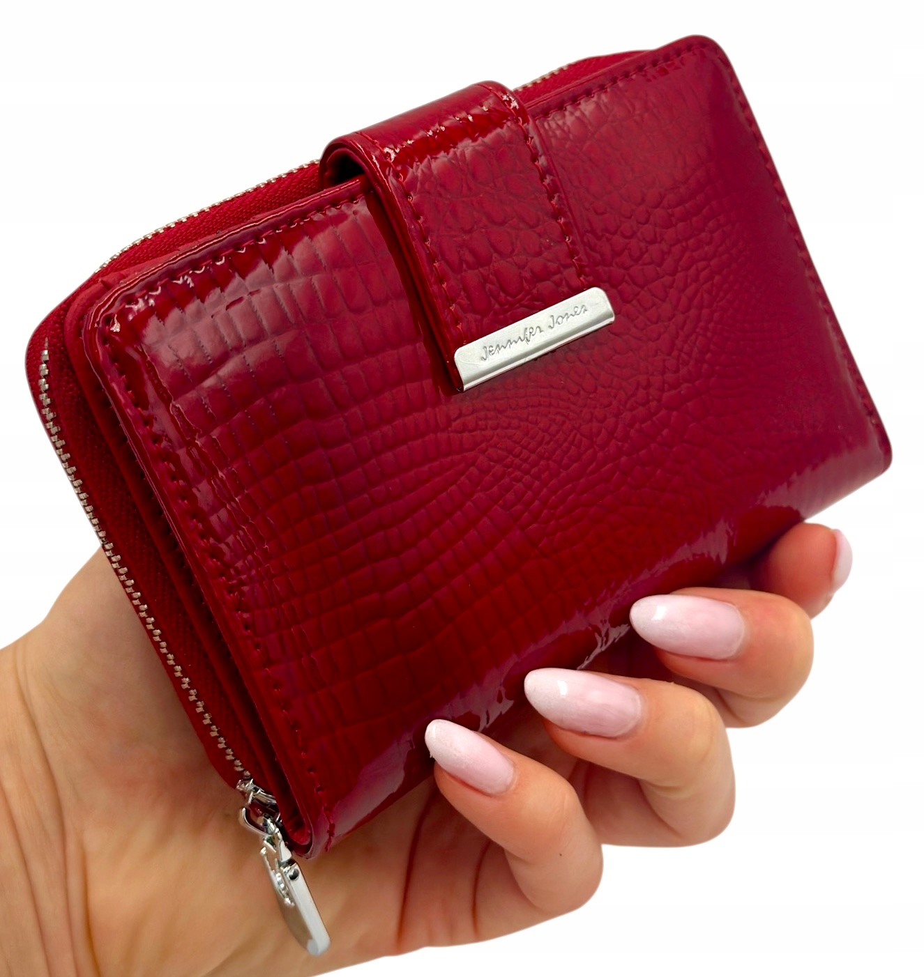 Portfel Damski Skórzany Mały Czerwony Lakierowany Skóra Portmonetka